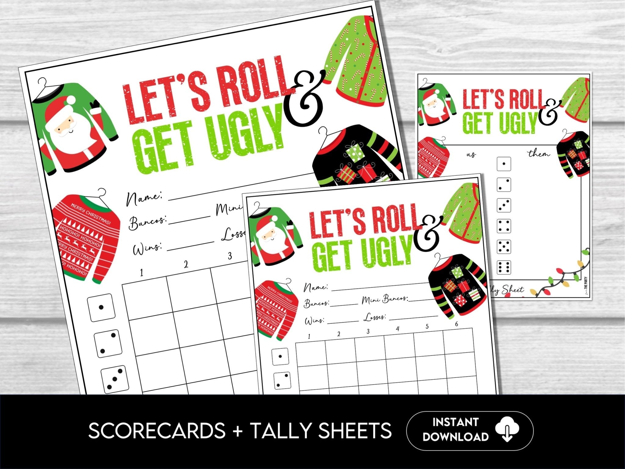 Ugly Sweater Bunco Score Sheets Bundle, Christmas Bunco - Score Cards, Tally Sheets and Table Numbers