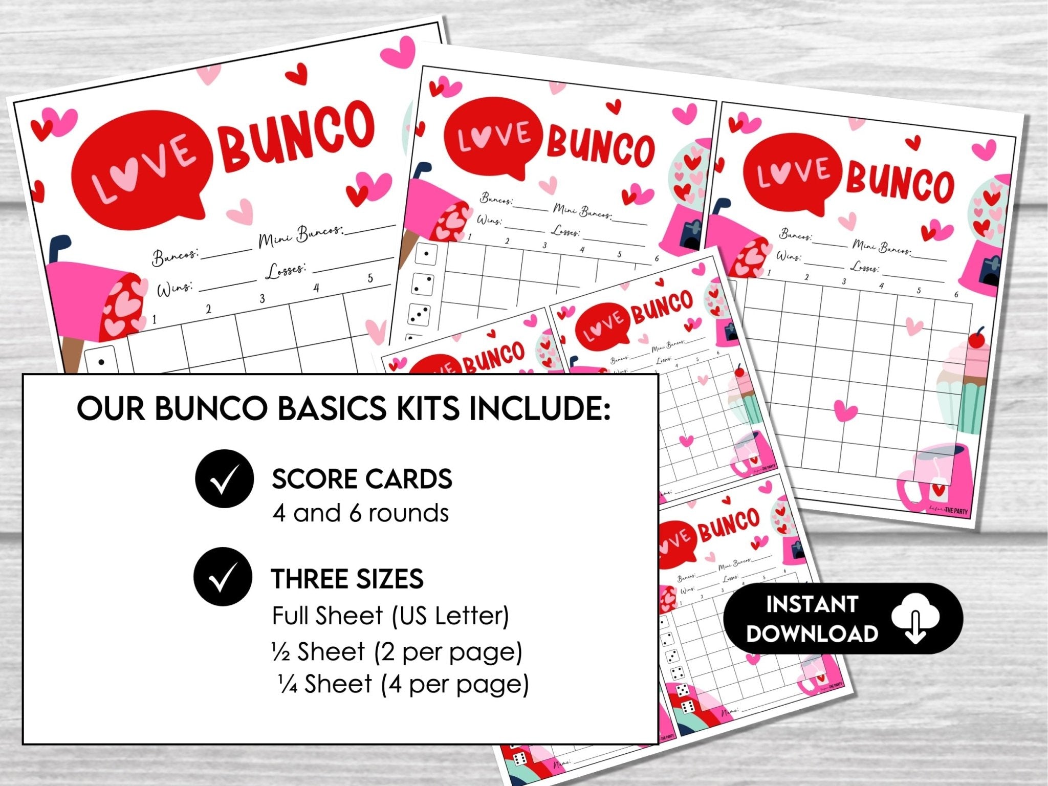 Valentines Bunco Score Sheets, February Bunco Party, Scorecards, Tally Sheets, Table Numbers