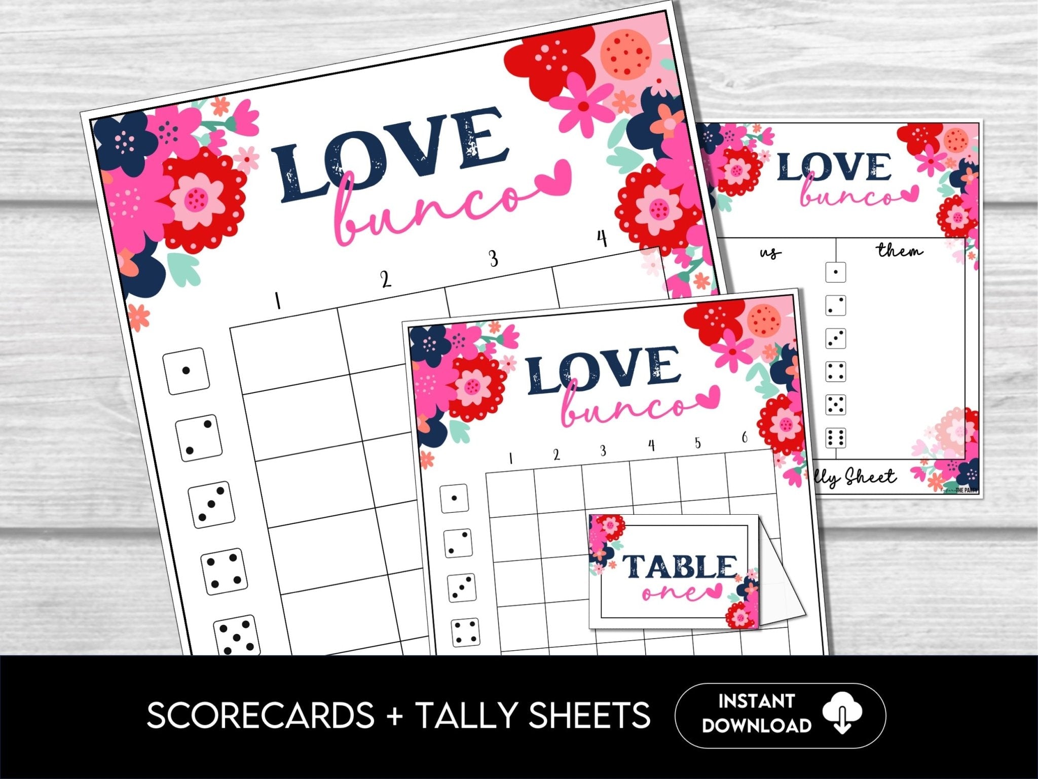 Valentine's Day Bunco - Bunco Party Set,Tally Sheets, Girls Night Game
