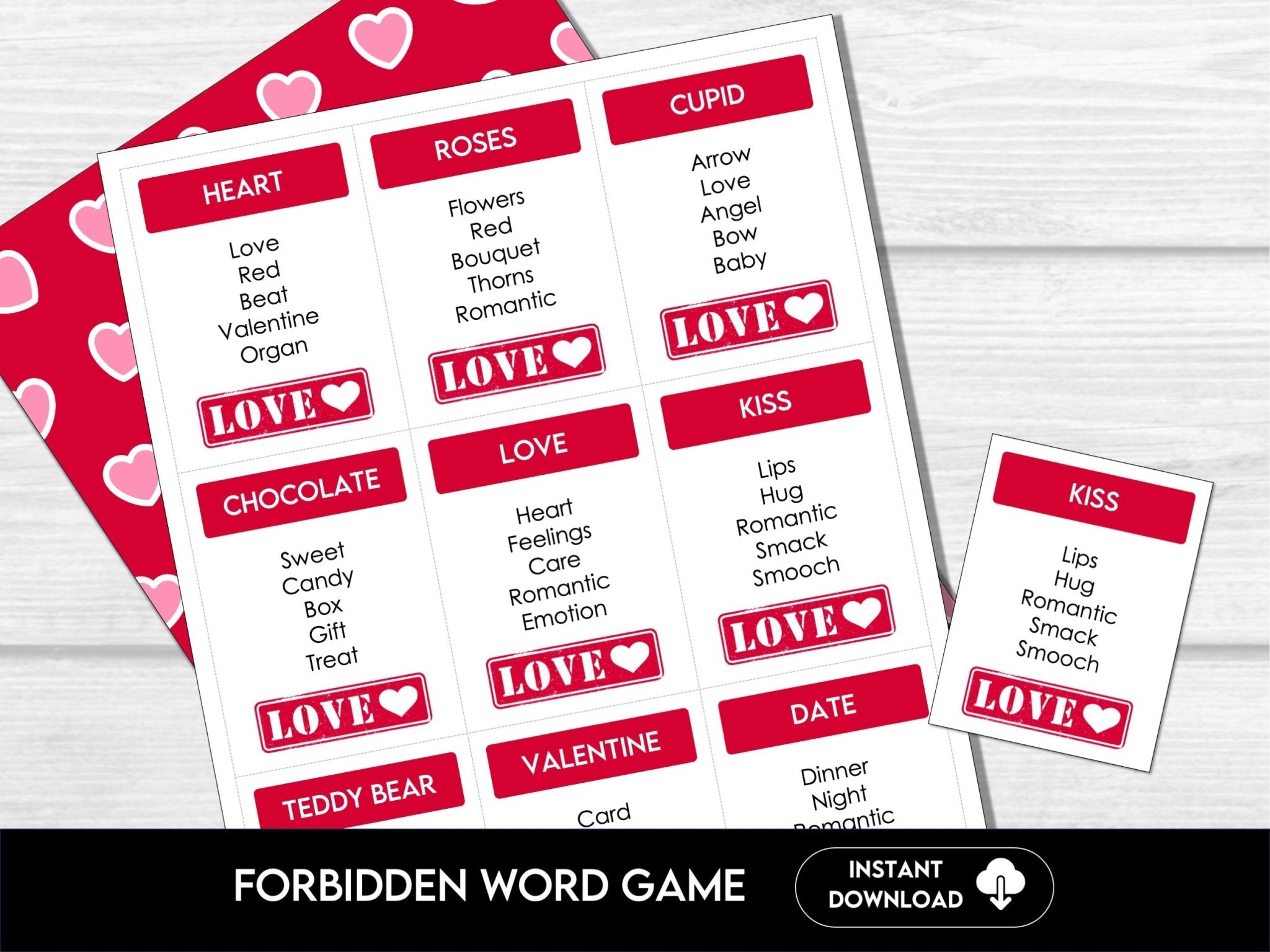 Valentine's Day Forbidden Word Game, Valentine's Day Taboo - Style Game