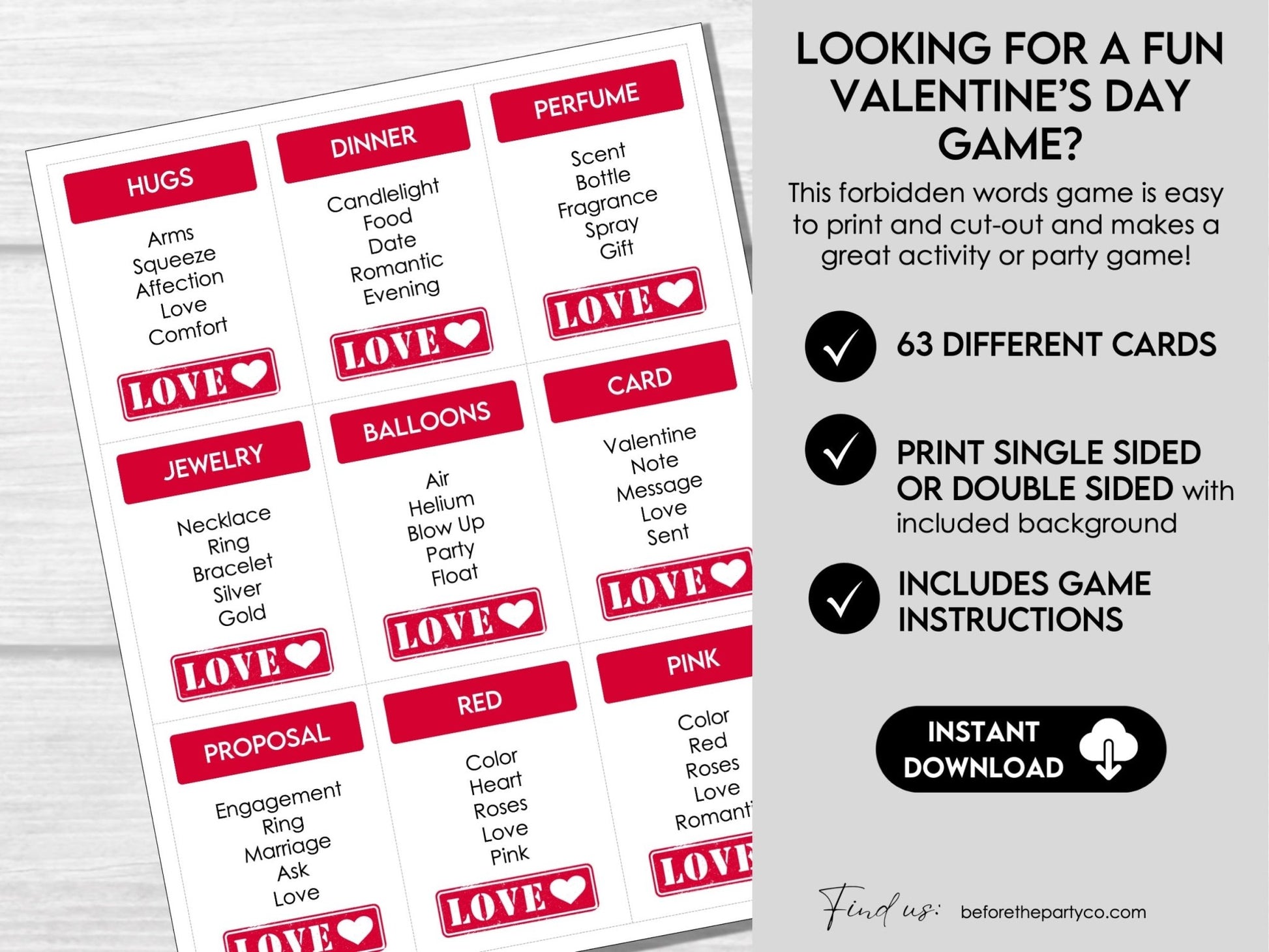 Valentine's Day Forbidden Word Game, Valentine's Day Taboo - Style Game