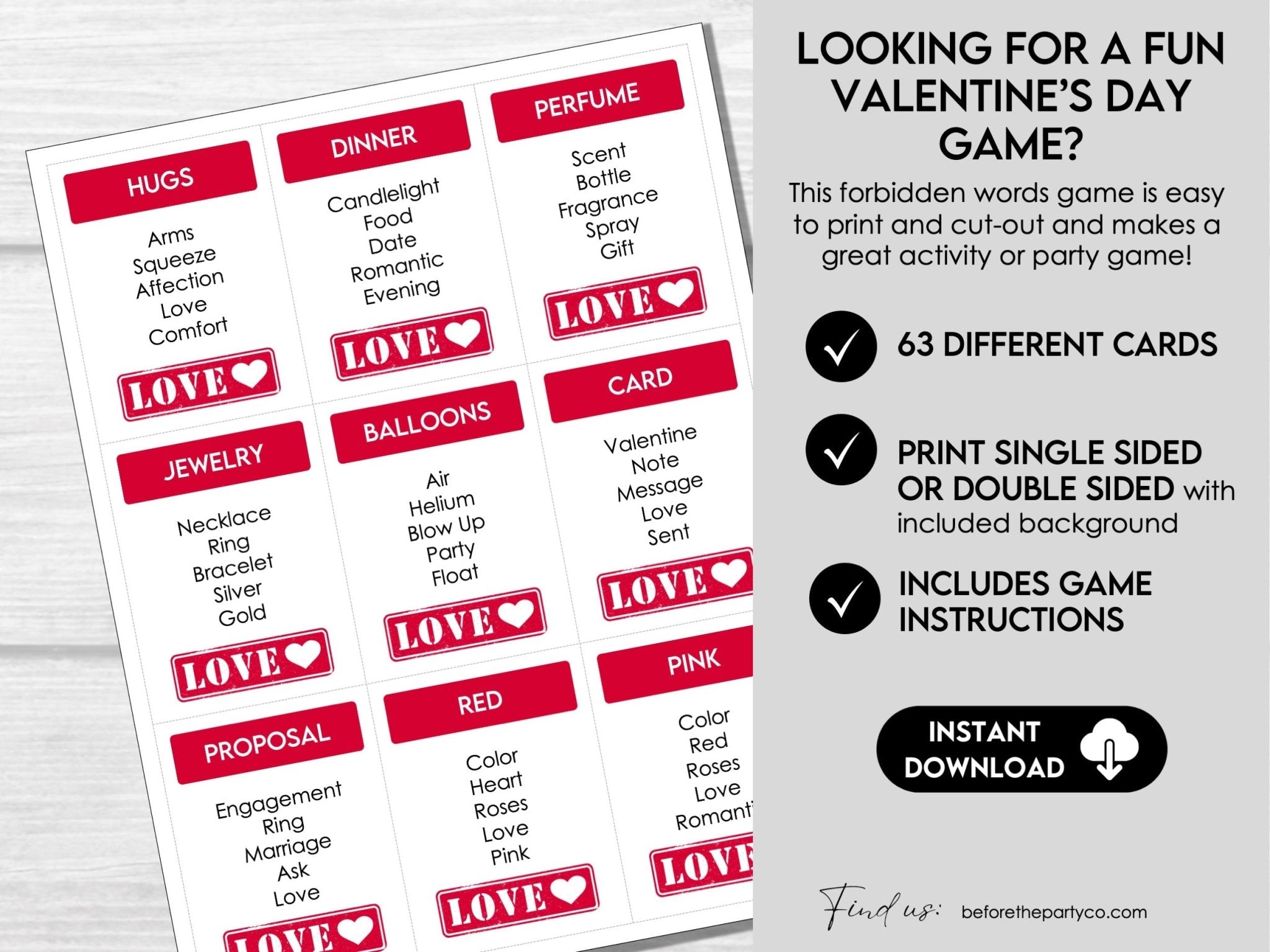 Valentine's Day Forbidden Word Game, Valentine's Day Taboo - Style Game