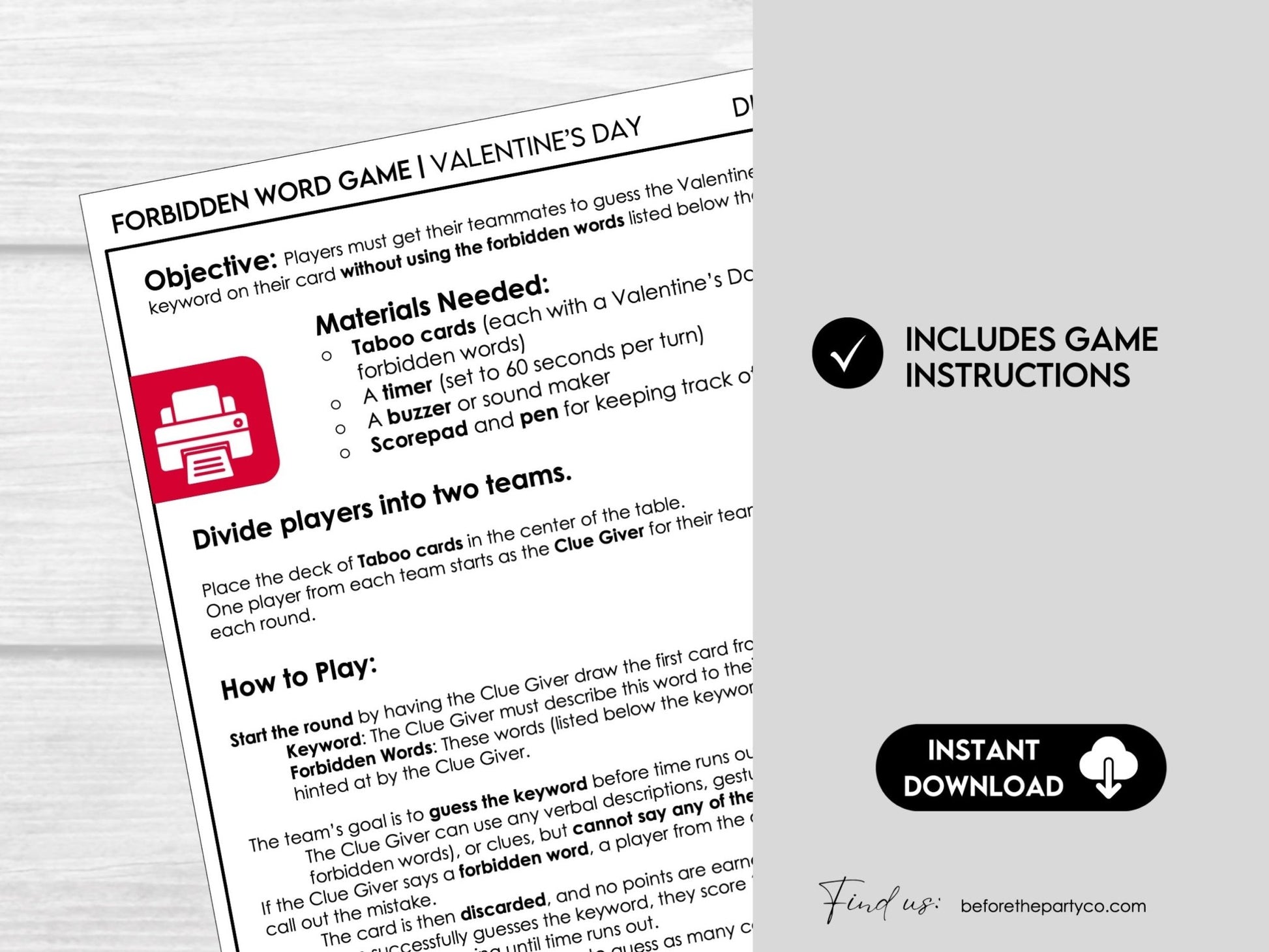 Valentine's Day Forbidden Word Game, Valentine's Day Taboo - Style Game