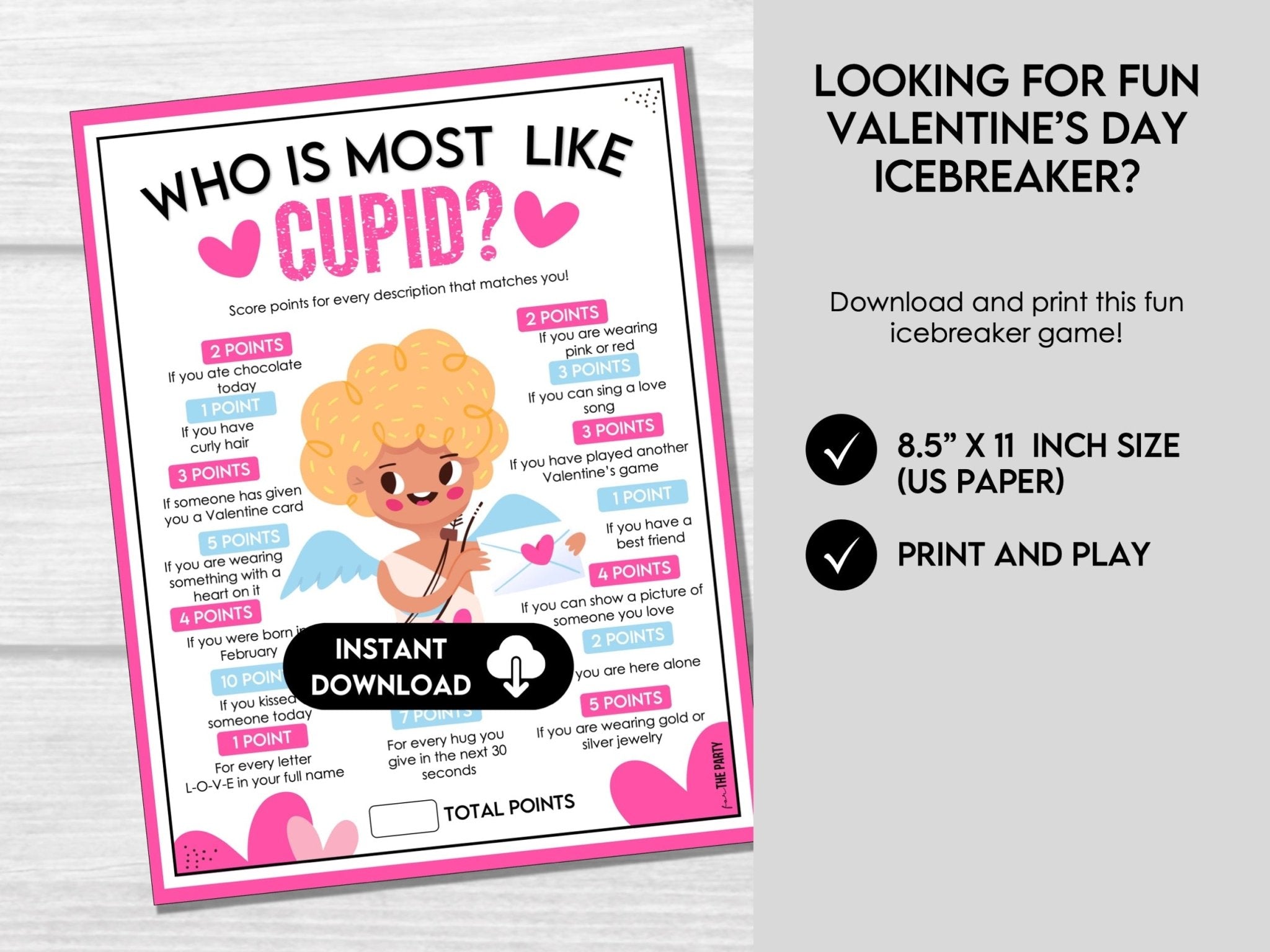 Valentine's Day Who is Most Like Cupid Game, Printable Activity for Adults and Kids