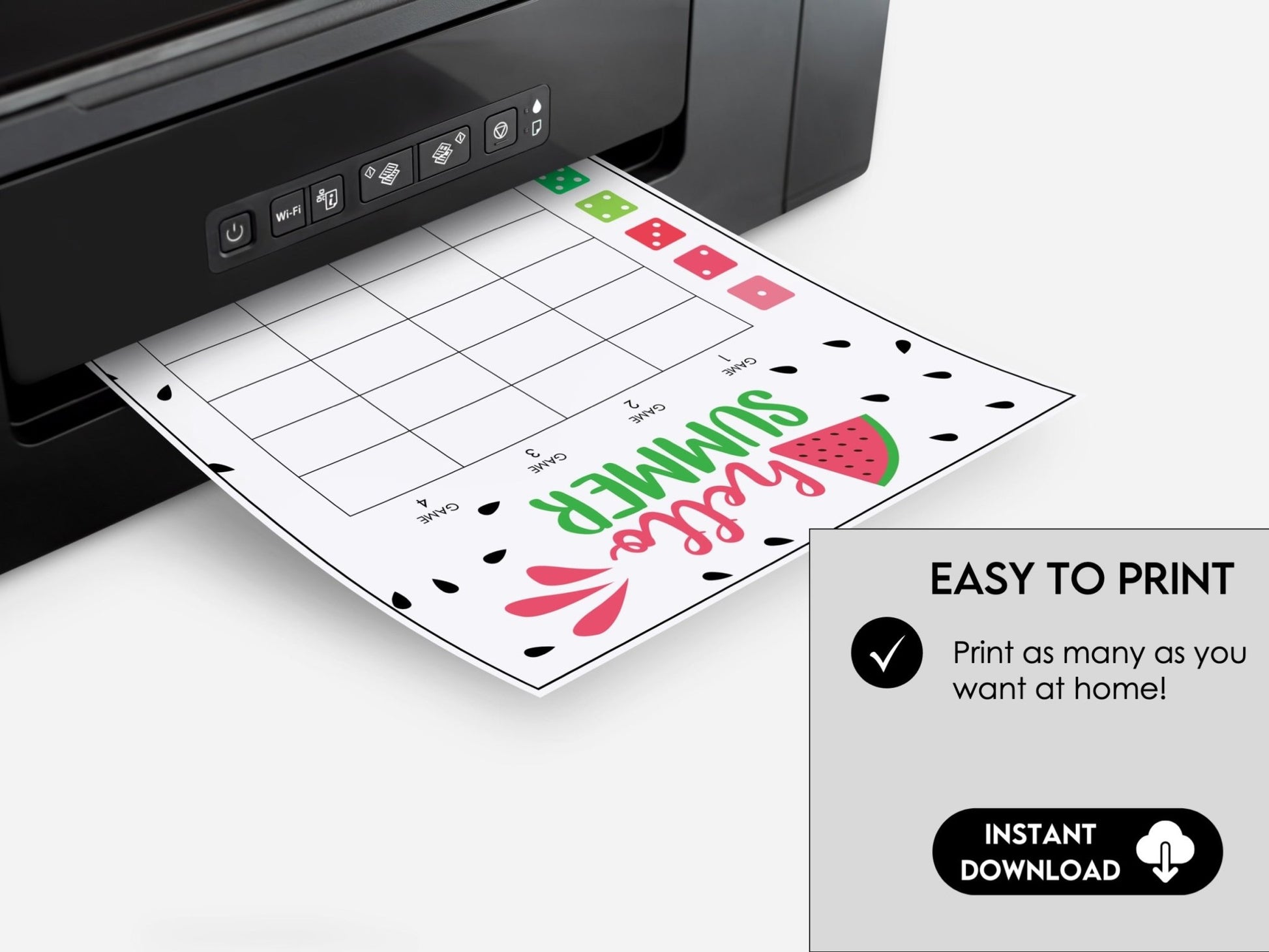 Watermelon Bunco Printable Game Set – Summer Score Cards, Invitations, Table Signs & Party Decor