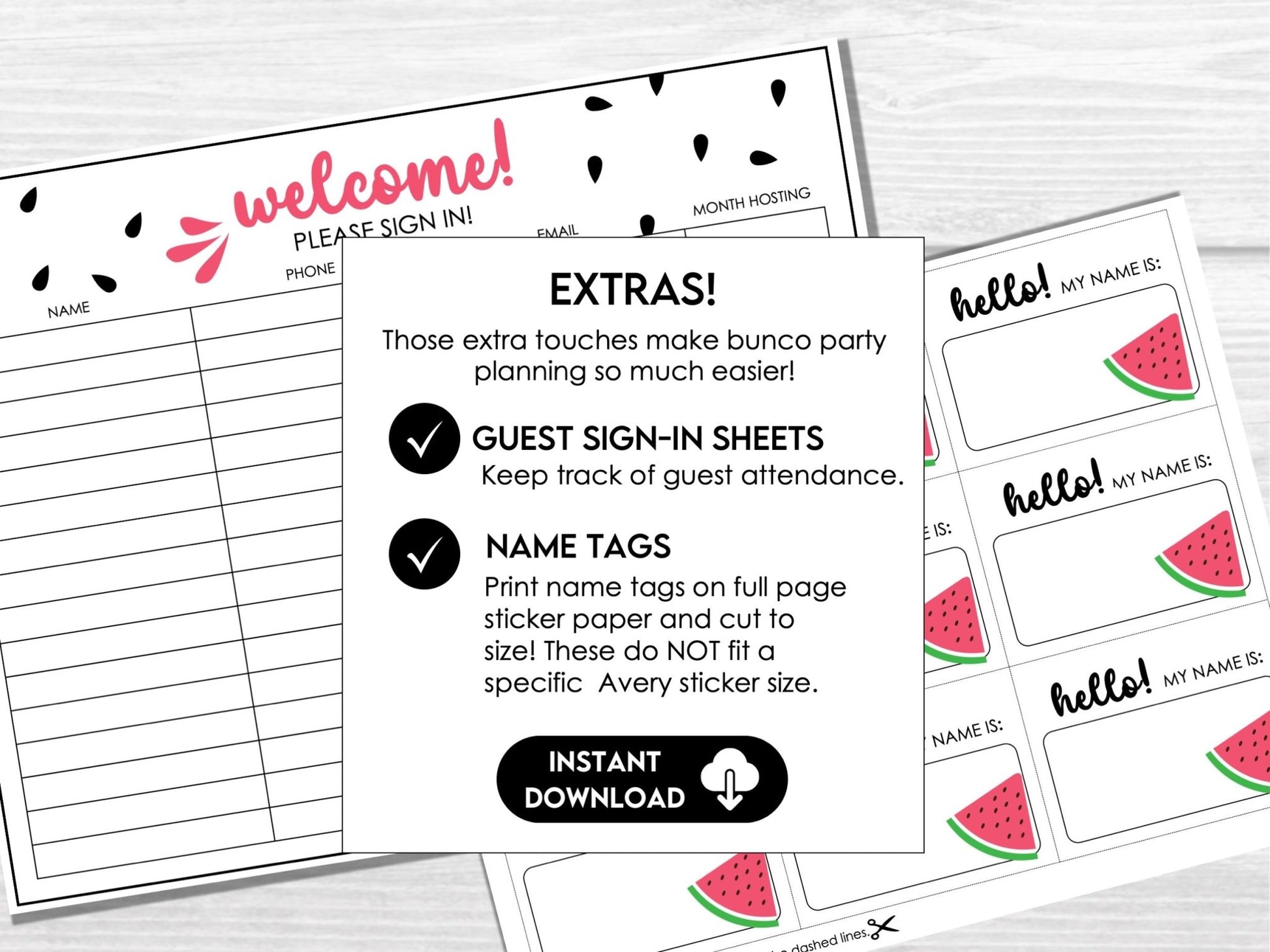 Watermelon Bunco Printable Game Set – Summer Score Cards, Invitations, Table Signs & Party Decor