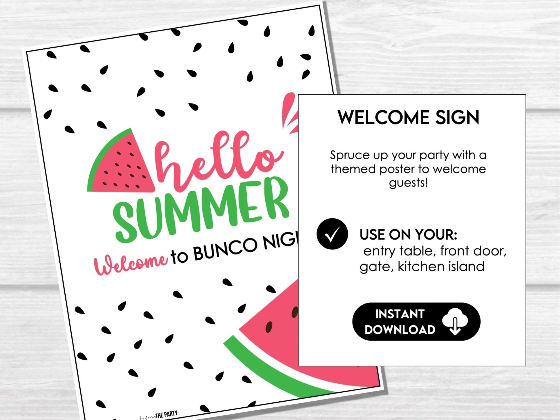 Watermelon Bunco Printable Game Set – Summer Score Cards, Invitations, Table Signs & Party Decor