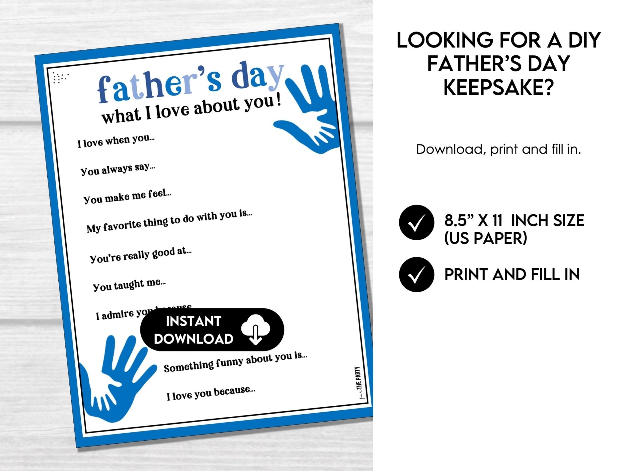 What I Love About Dad Printable Worksheet | Father’s Day Gift from Kids | Fill - in - the - Blank Keepsake