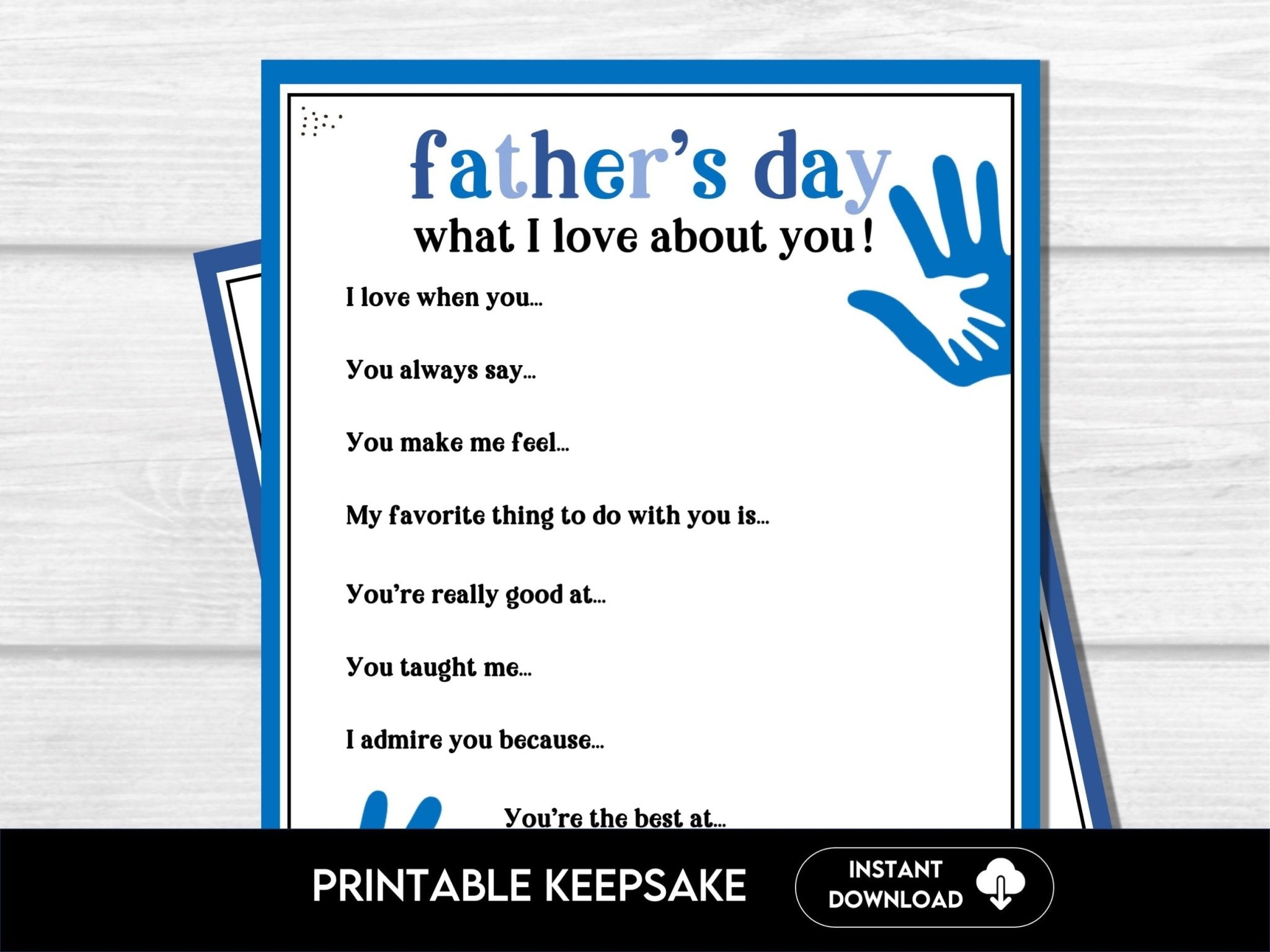 What I Love About Dad Printable Worksheet | Father’s Day Gift from Kids | Fill - in - the - Blank Keepsake