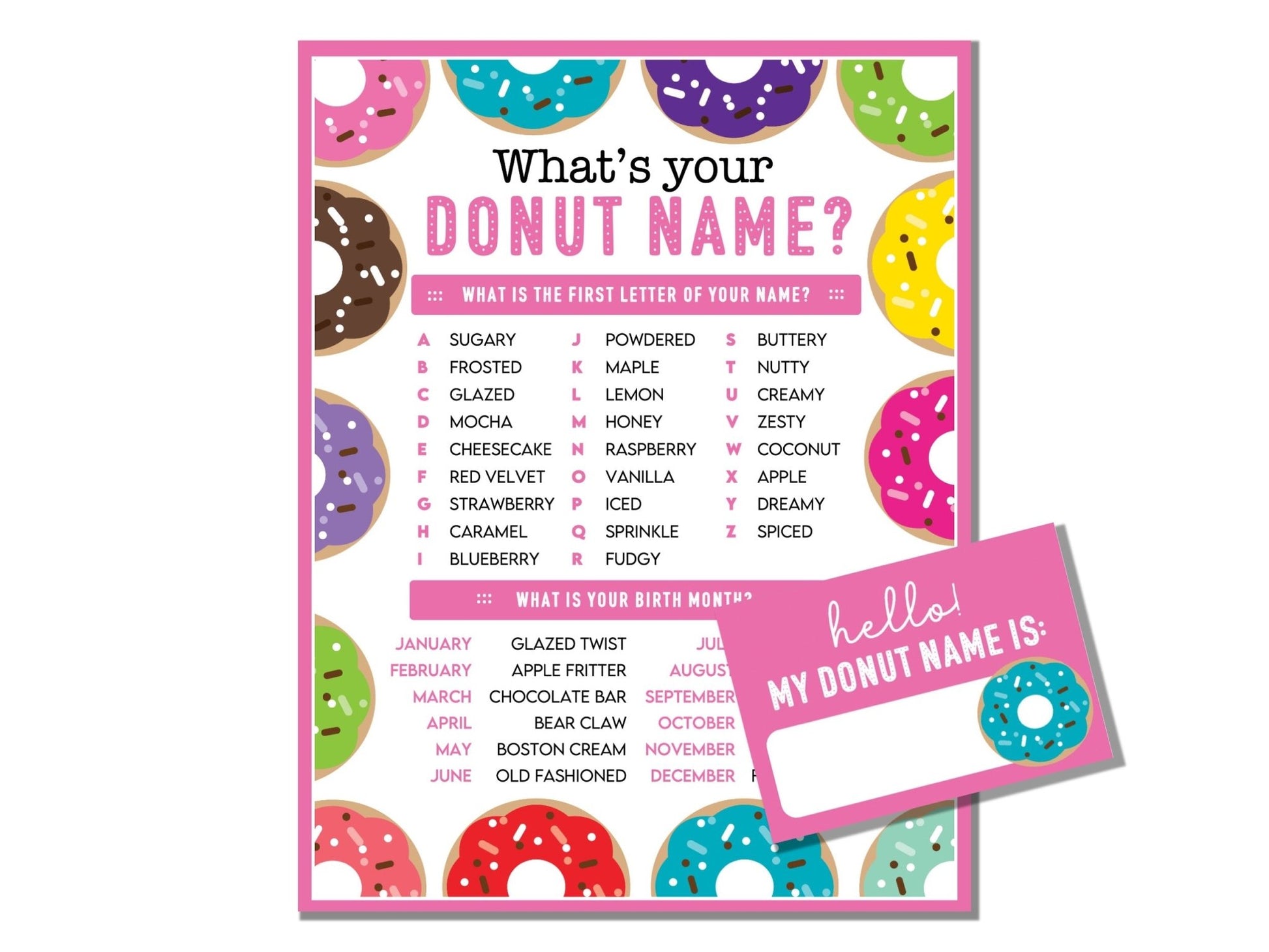 What's Your Donut Name Game - Group Party Printable