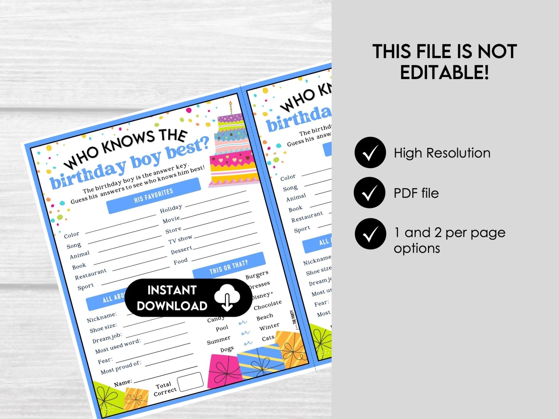 Who Knows The Birthday Boy Best, Printable Birthday Boy Trivia Game Party Printable