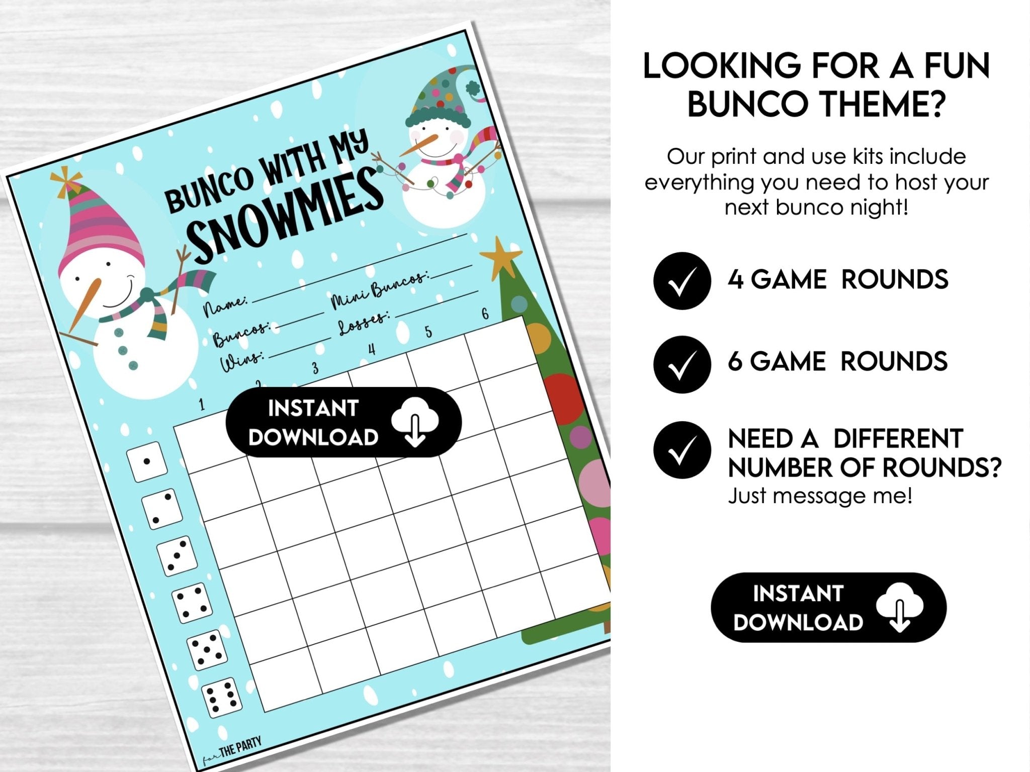 Winter Bunco Score Sheets, January Bunco Game, Snowman Bunco Invitation