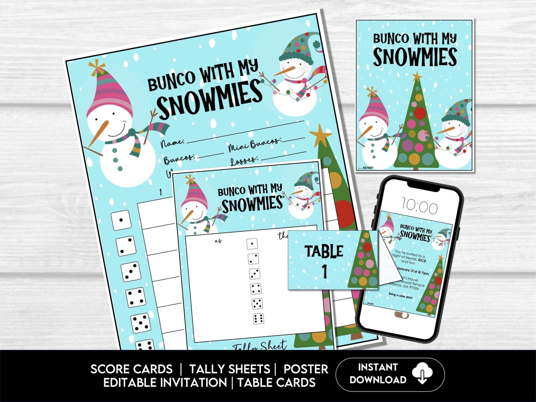 Winter Bunco Score Sheets, January Bunco Game, Snowman Bunco Invitation