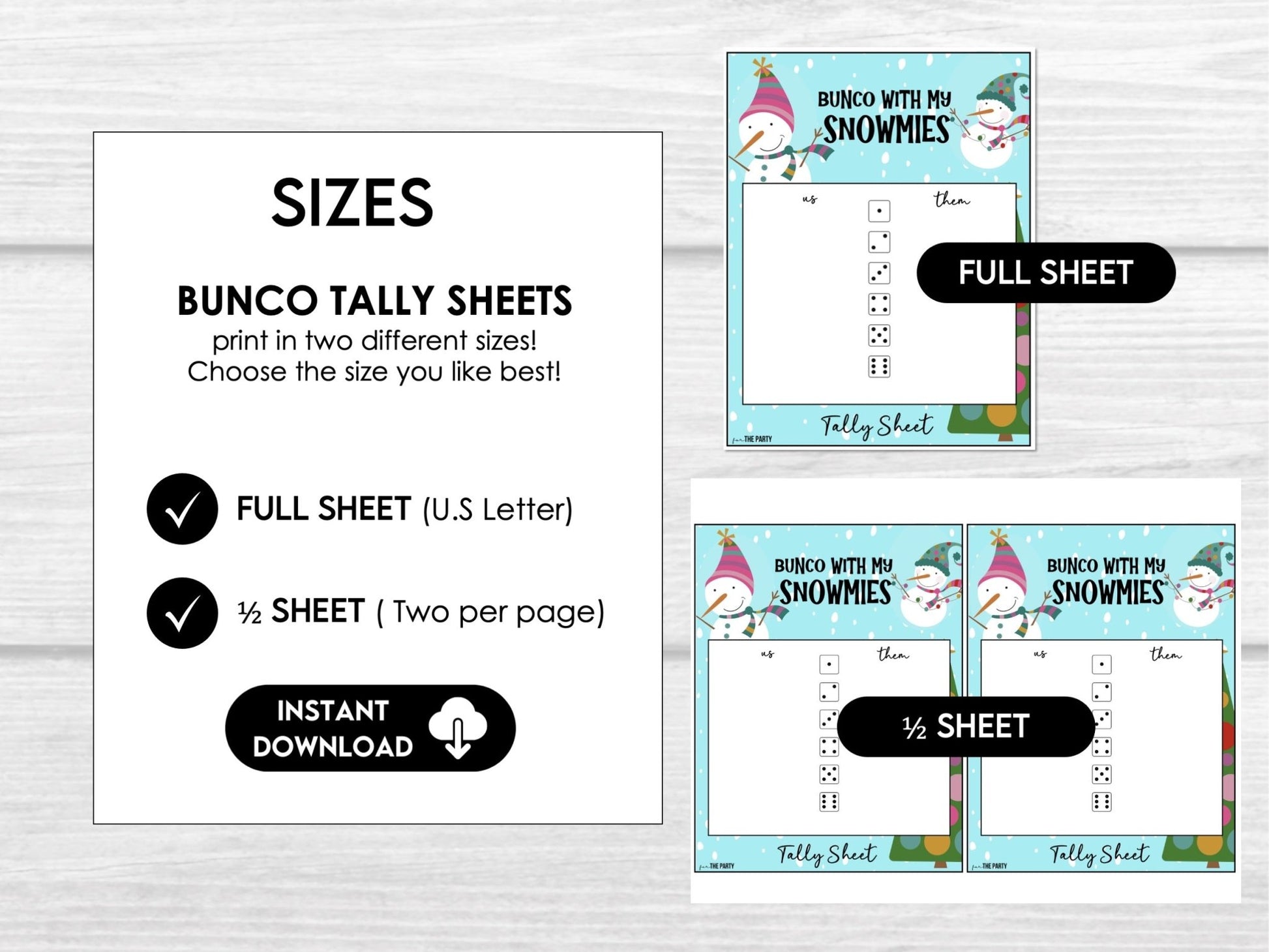 Winter Bunco Score Sheets, January Bunco Game, Snowman Bunco Invitation