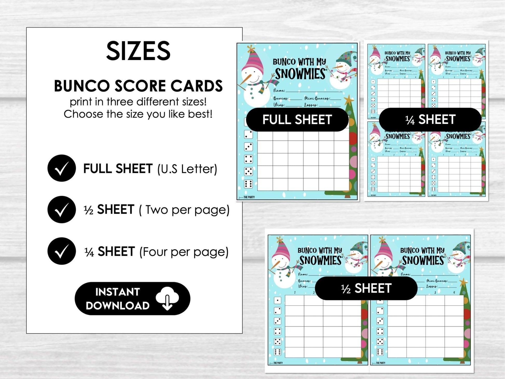 Winter Bunco Score Sheets, January Bunco Game, Snowman Bunco Invitation