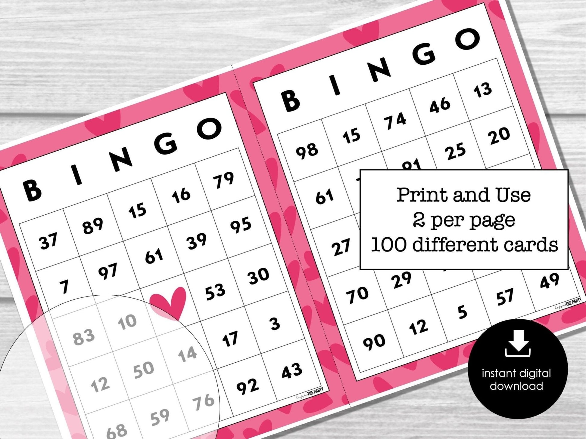 100 Valentines Day Bingo Cards | 1 Per Page | 2 Per Page | Fun Valentine's Day Party Game | Printable Valentine Party Game | Kids | Adults