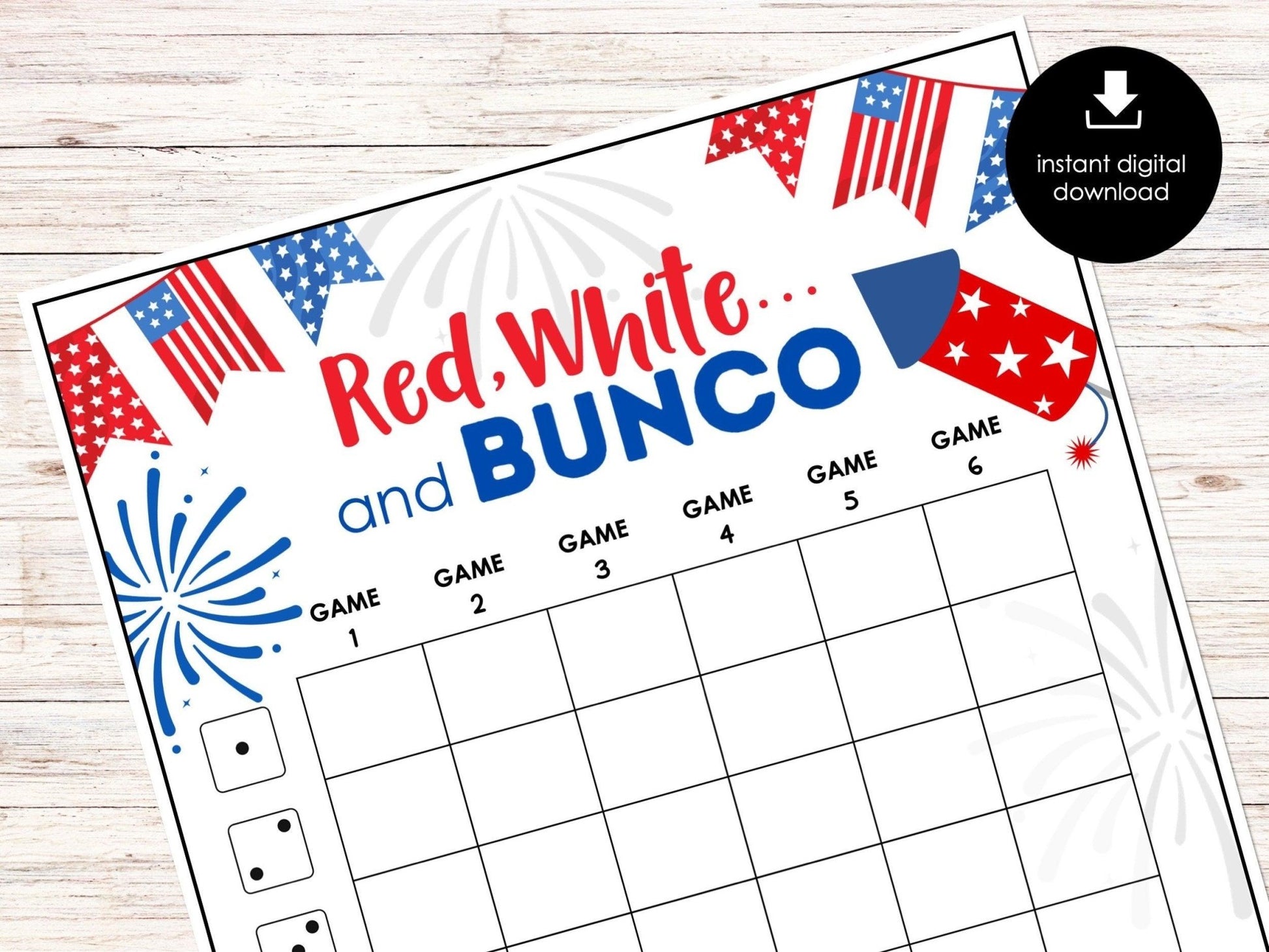 4th of July Bunco Score Cards - Fourth of July Theme Bunco Party - BUNKO Tally Sheets