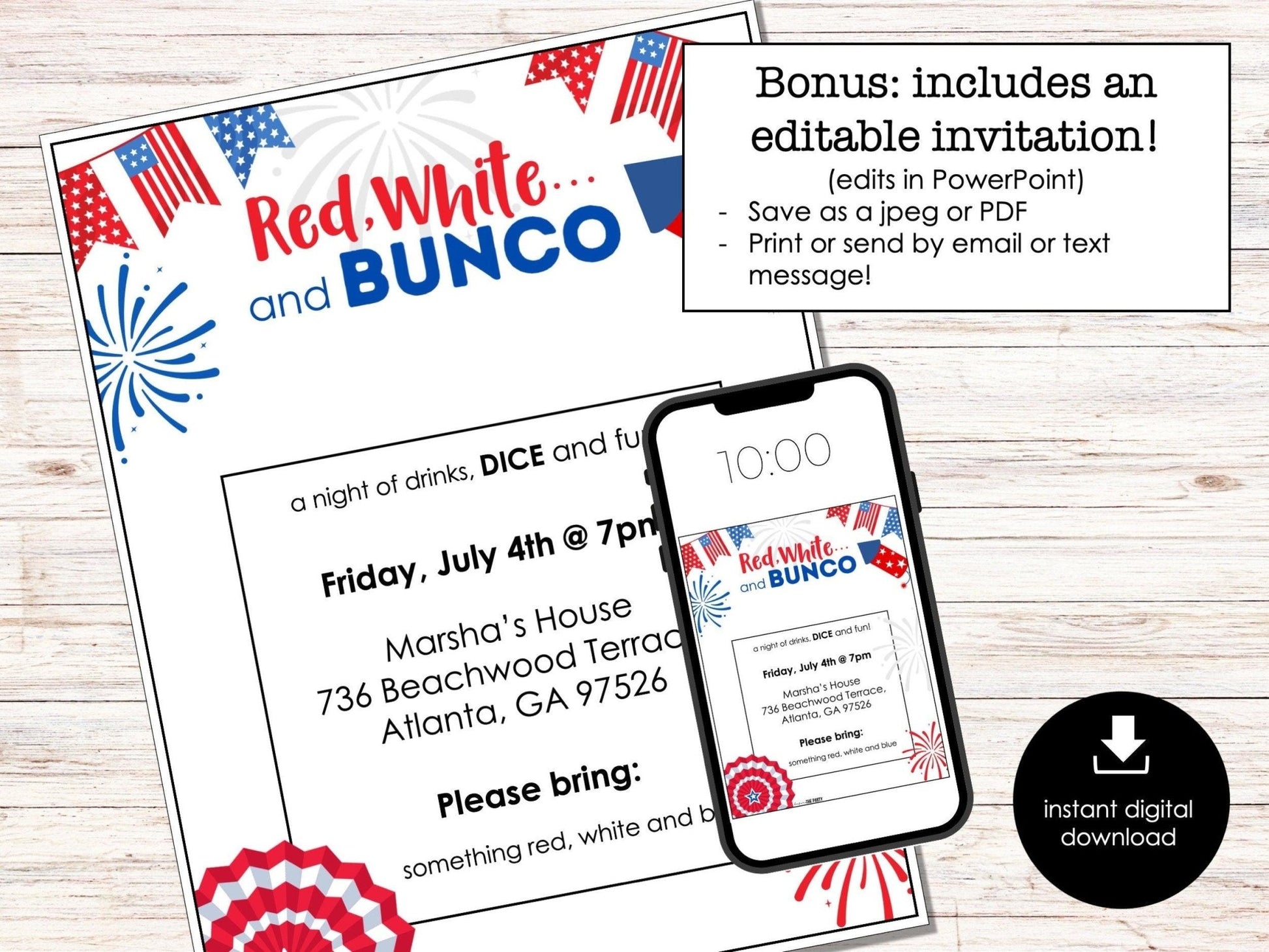 4th of July Bunco Score Cards - Fourth of July Theme Bunco Party - BUNKO Tally Sheets