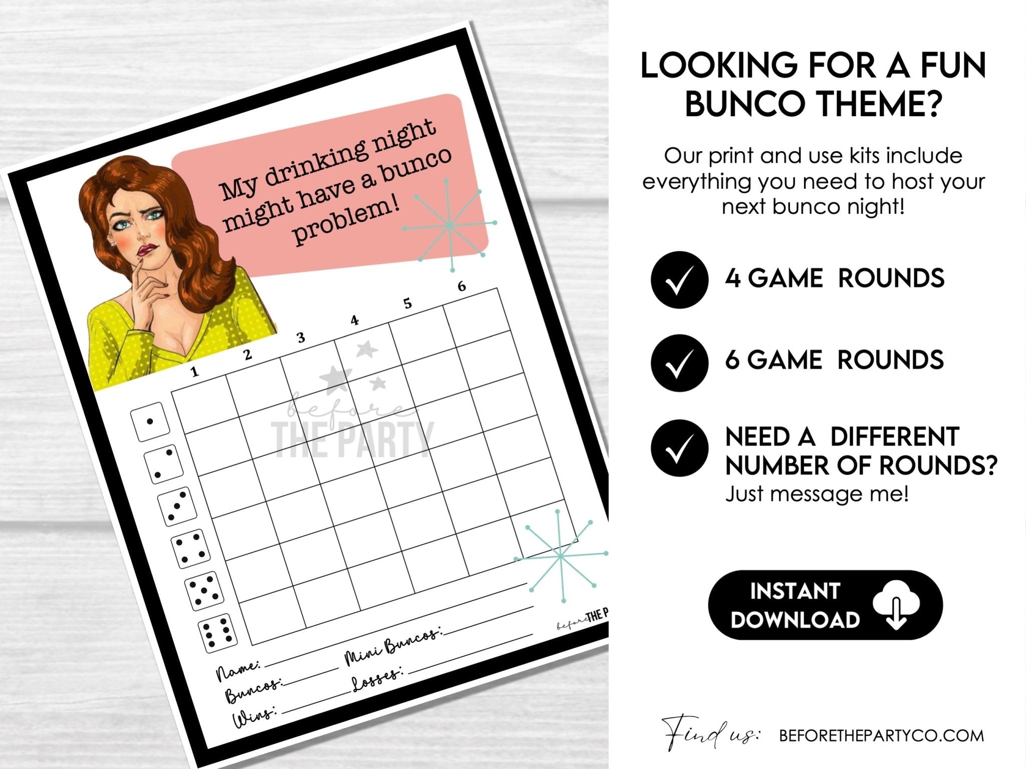 50's Retro Housewife Funny Drinking Theme Bunco Score Sheets, Ladies Night