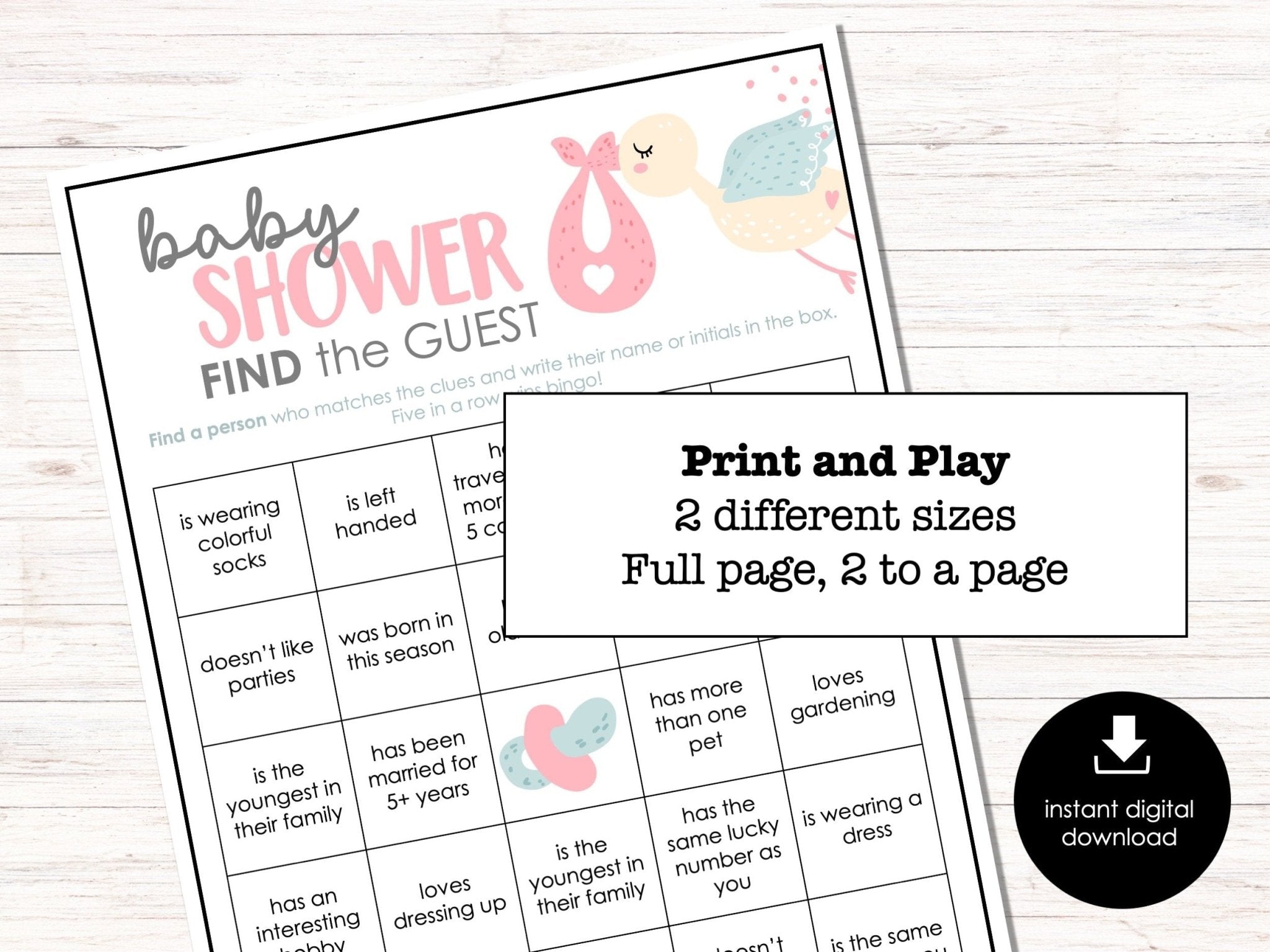 Baby Shower Party Game, Baby Find the Guest Bingo Game, Icebreakers Printable for Boy or Girl Baby Shower