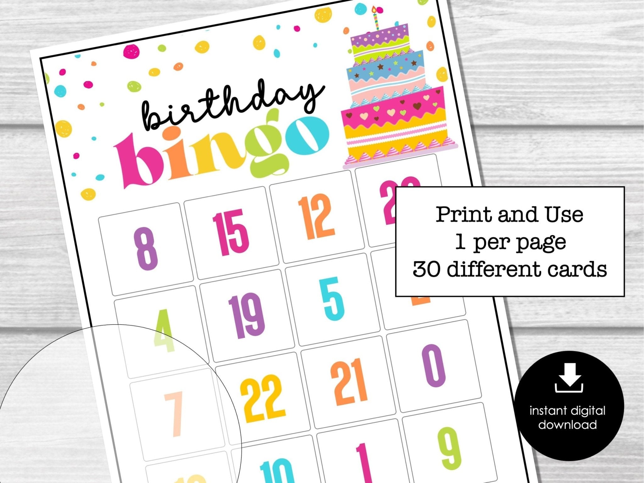 Birthday Bingo Party Game for Kids, Numbers 0 - 25 Bingo Game, Happy Birthday Bingo Game, Fun Printable Bingo Cards for Kids