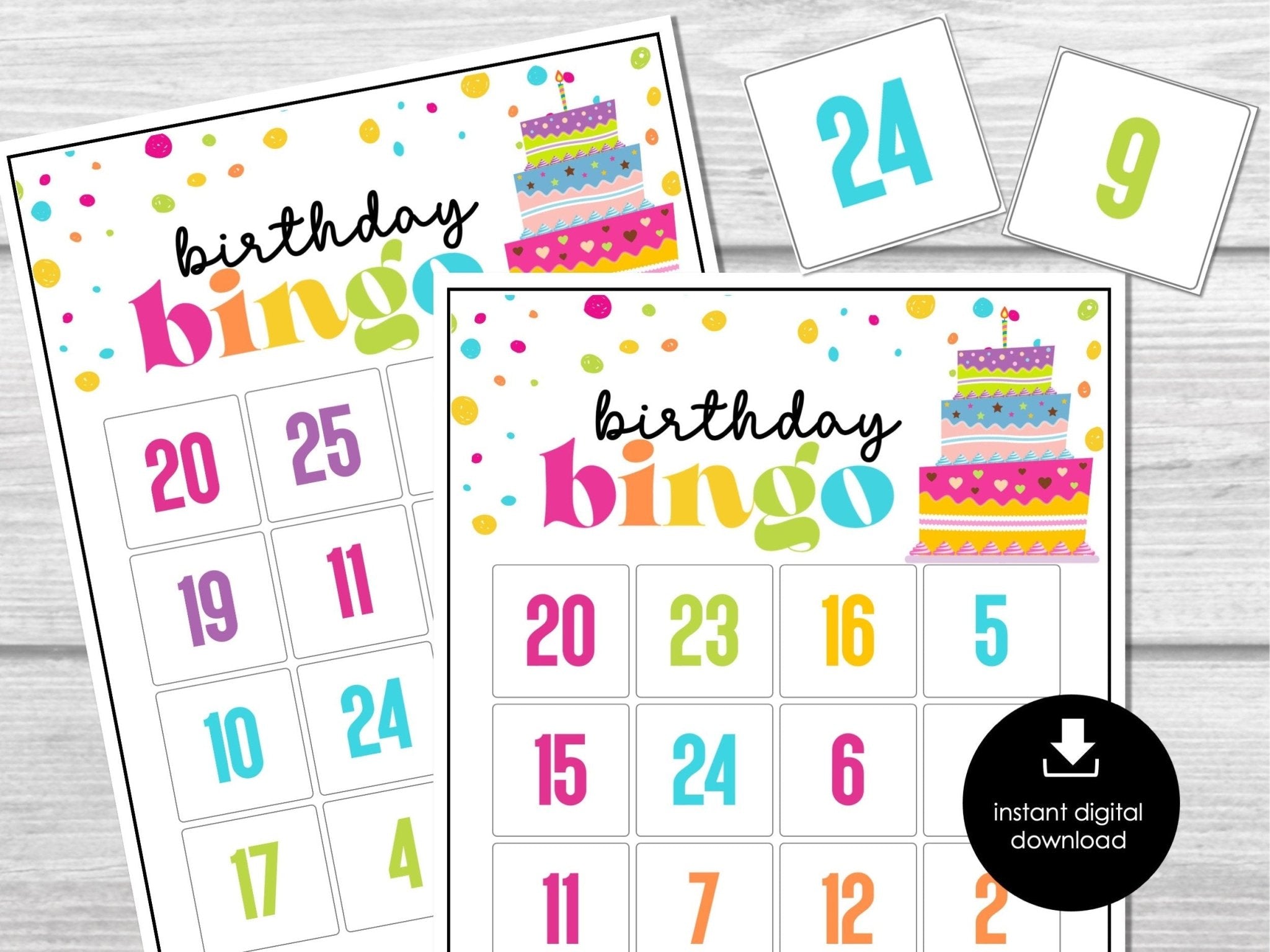 Birthday Bingo Party Game for Kids, Numbers 0 - 25 Bingo Game, Happy Birthday Bingo Game, Fun Printable Bingo Cards for Kids