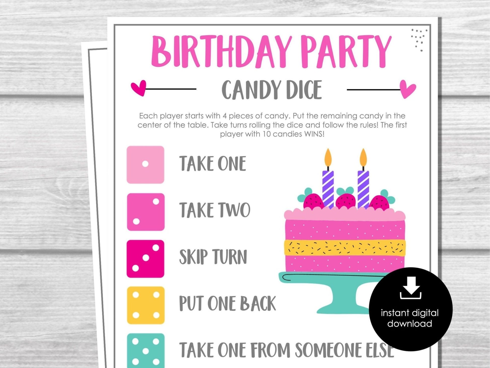 Birthday Candy Dice Game, Fun Birthday Party Game, Slumber Party Game for Kids, Group Dice Game