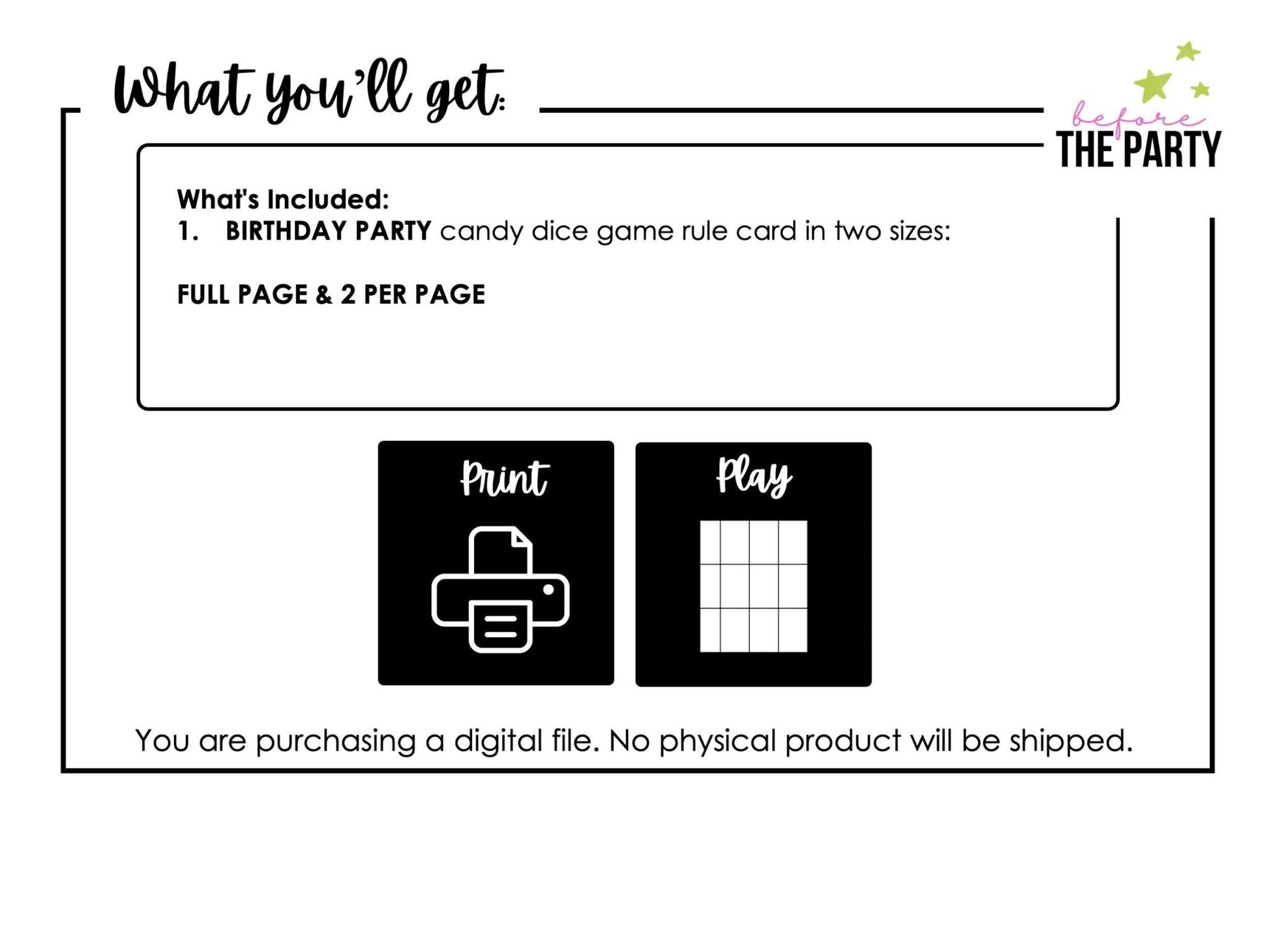 Birthday Candy Dice Game, Fun Birthday Party Game, Slumber Party Game for Kids, Group Dice Game