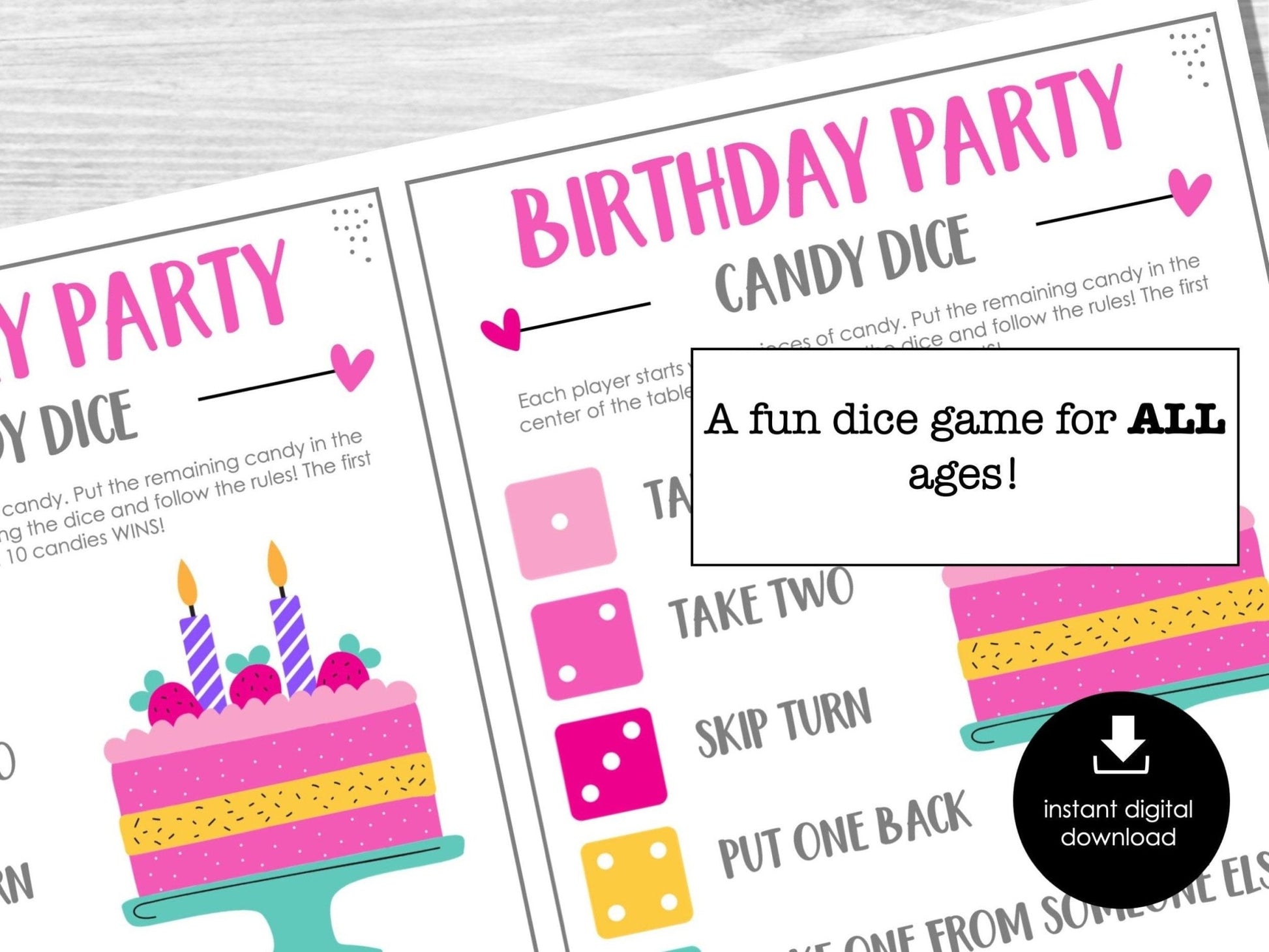 Birthday Candy Dice Game, Fun Birthday Party Game, Slumber Party Game for Kids, Group Dice Game