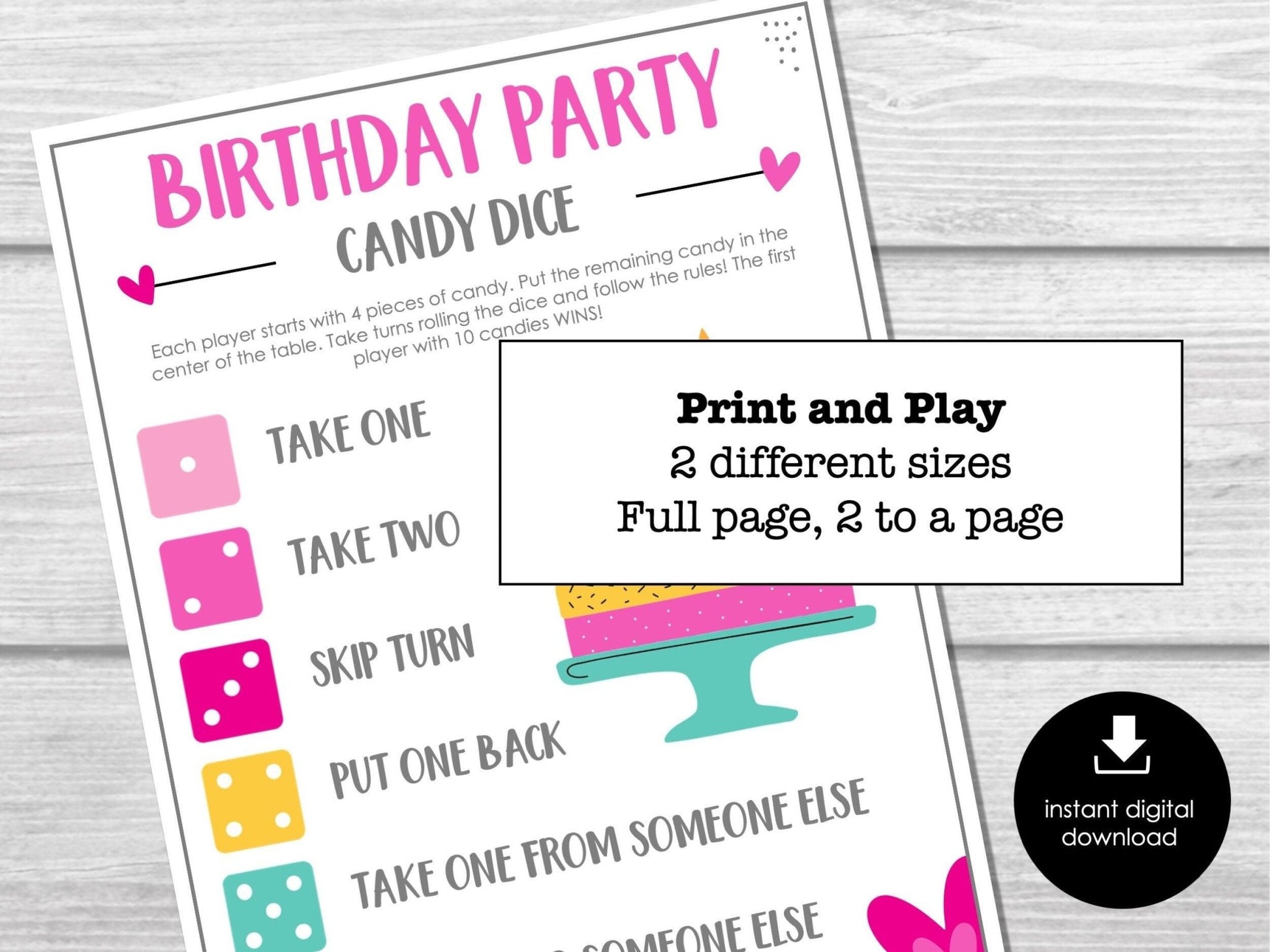 Birthday Candy Dice Game, Fun Birthday Party Game, Slumber Party Game for Kids, Group Dice Game
