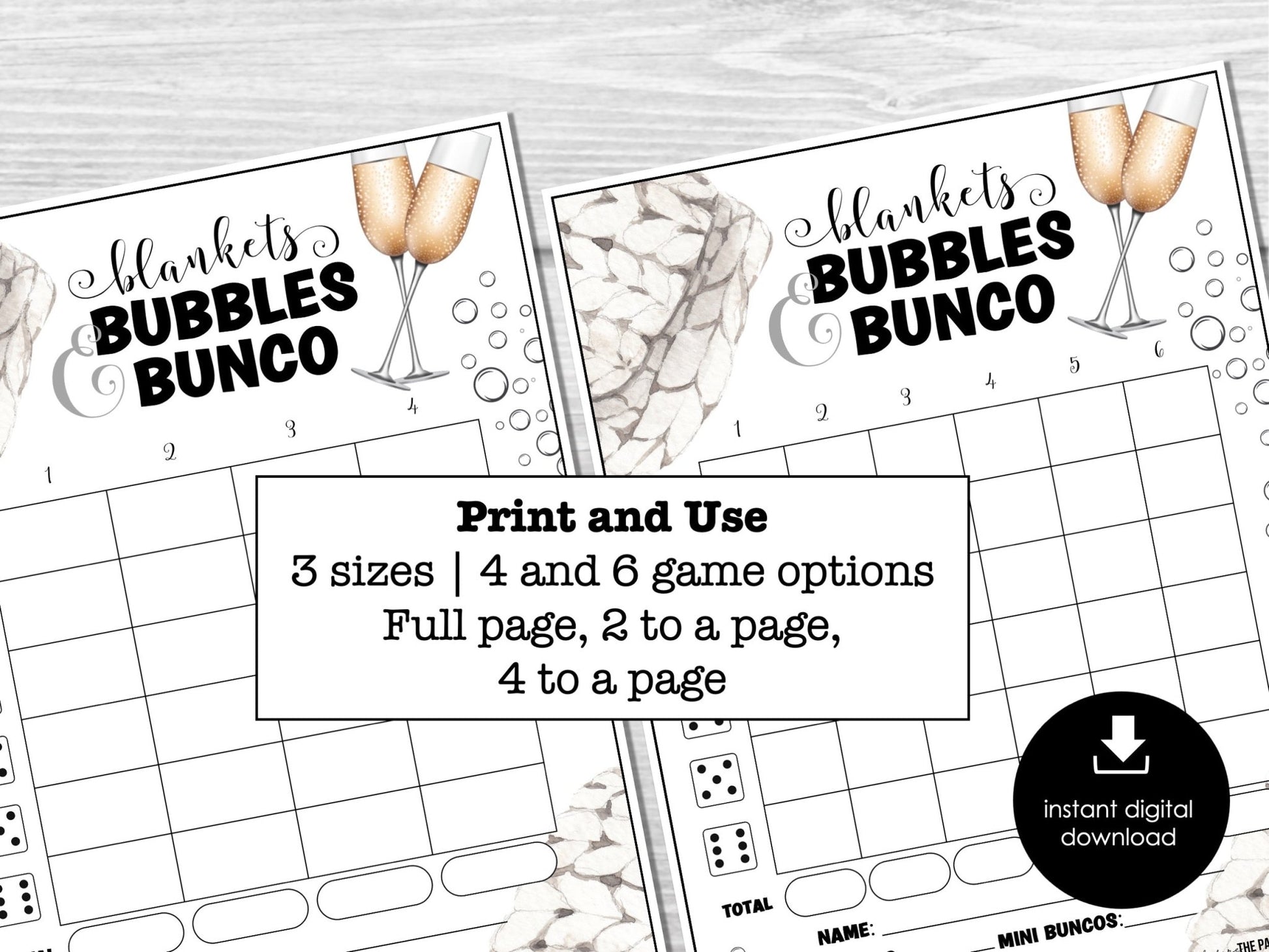 Bubbles and Blankets - Cozy New Year's Eve Bunco Score Sheets, Bunco Score Sheets for New Year Party