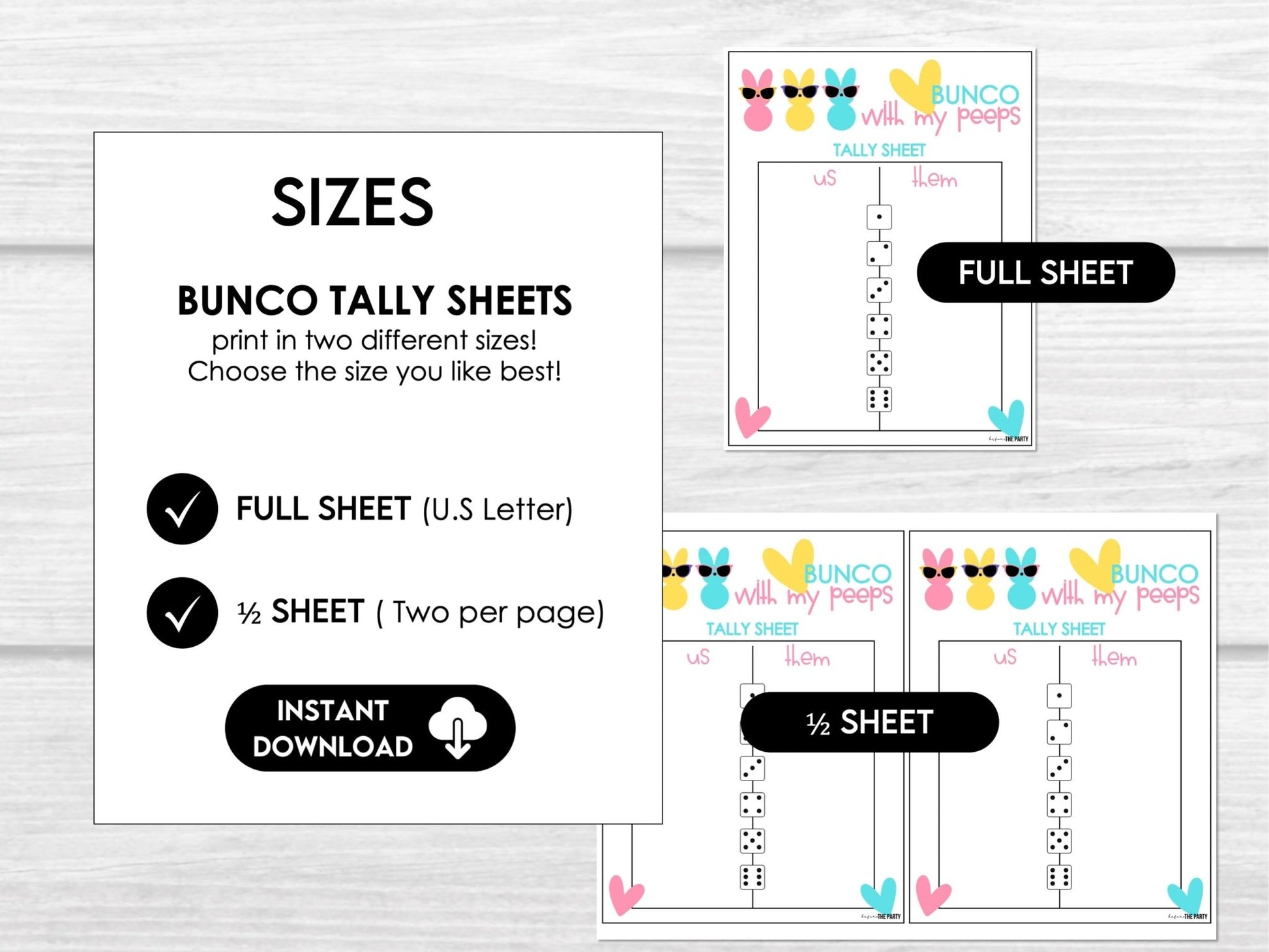 Bunco with My PEEPS - Easter Bunco Score Sheets - Spring Bunco Table Cards