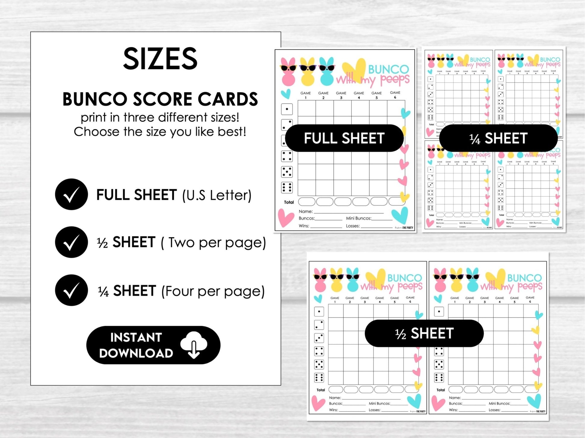 Bunco with My PEEPS - Easter Bunco Score Sheets - Spring Bunco Table Cards