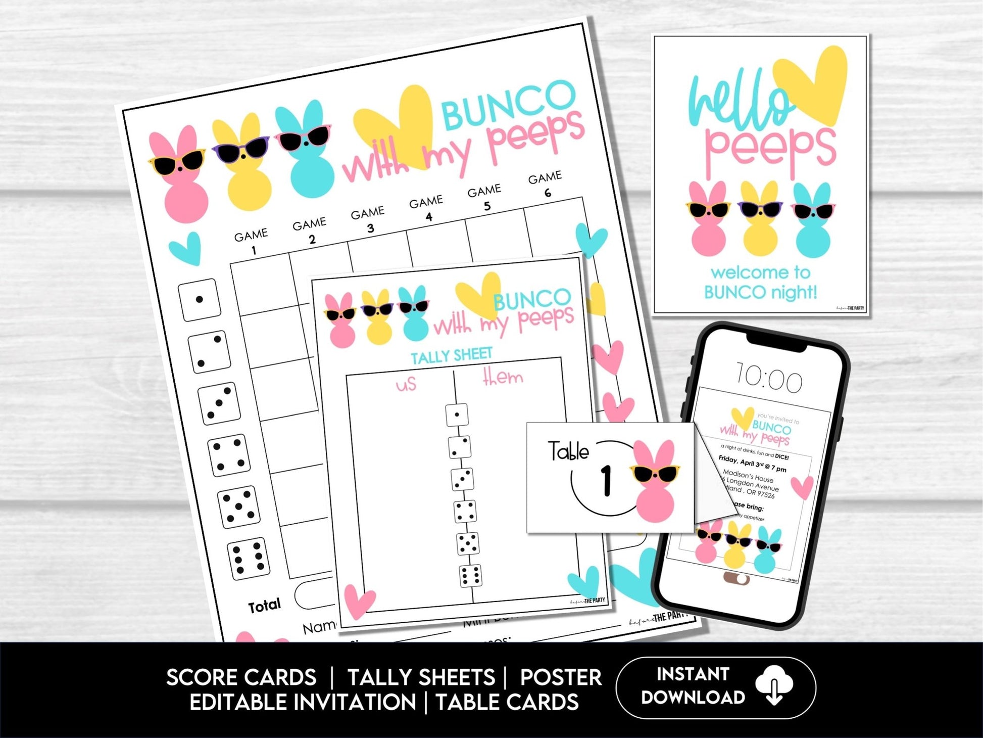 Bunco with My PEEPS - Easter Bunco Score Sheets - Spring Bunco Table Cards