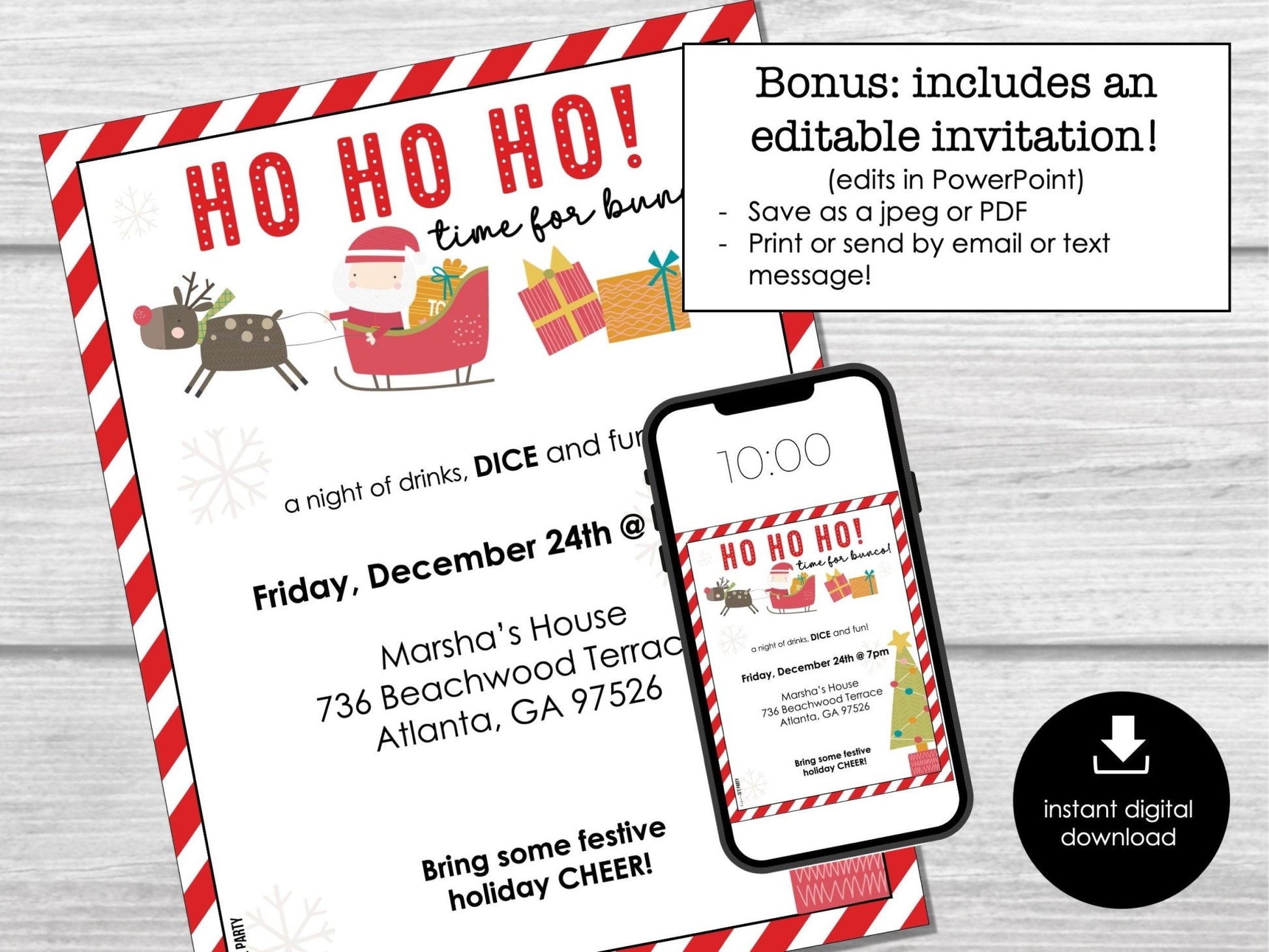 Christmas Bunco Score Sheets, HO HO HO December Bunco Game, Christmas Bunco