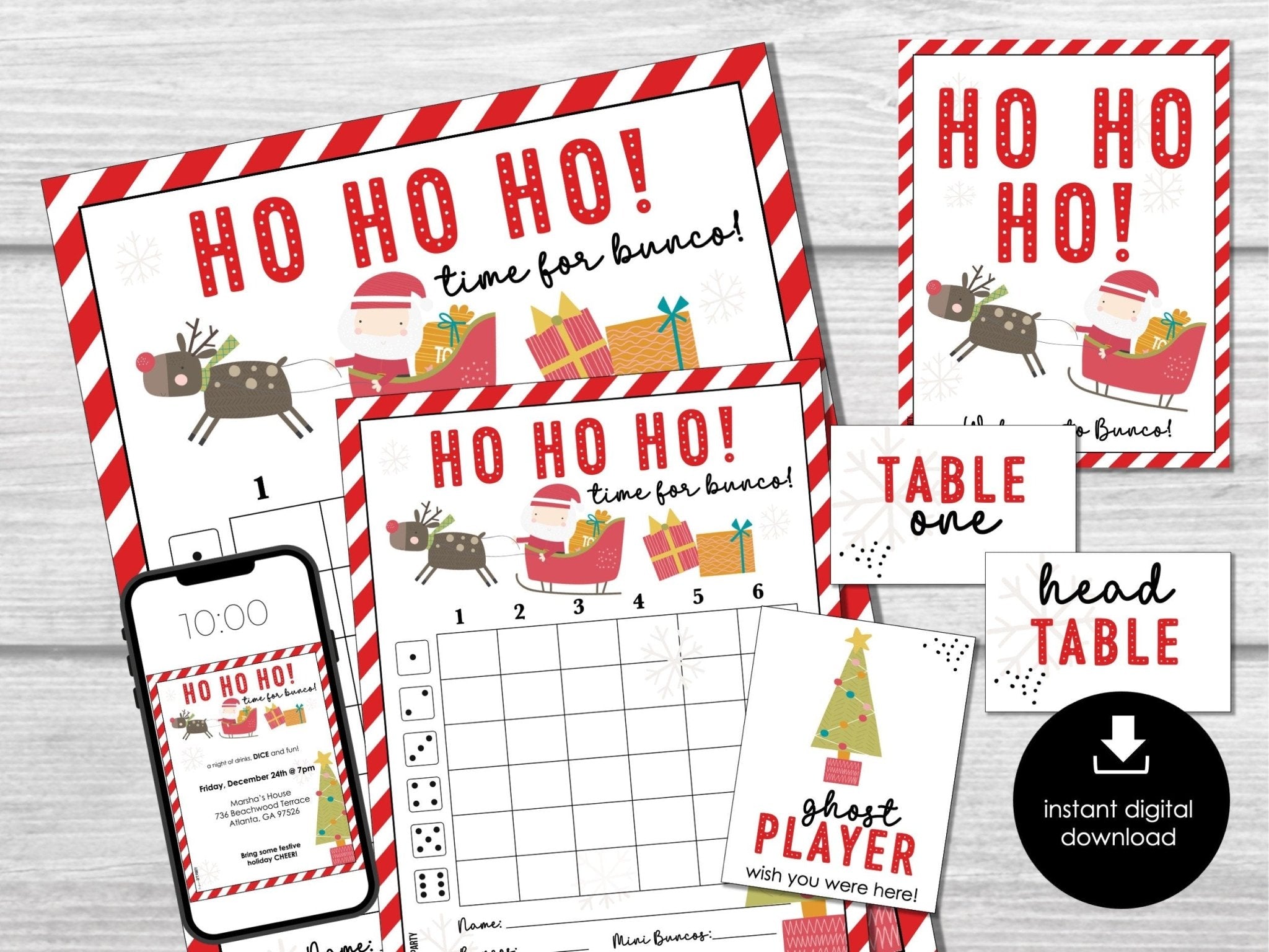 Christmas Bunco Score Sheets, HO HO HO December Bunco Game, Christmas Bunco