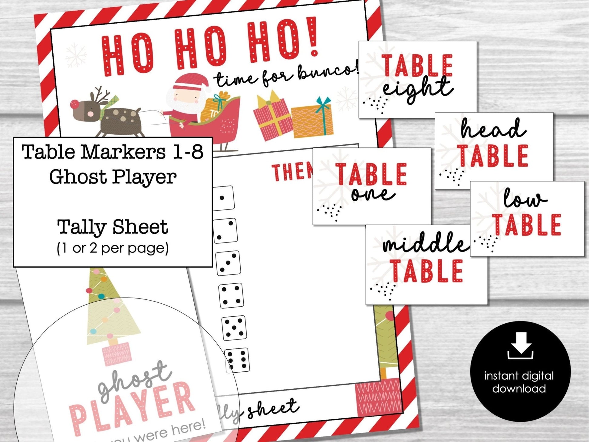 Christmas Bunco Score Sheets, HO HO HO December Bunco Game, Christmas Bunco