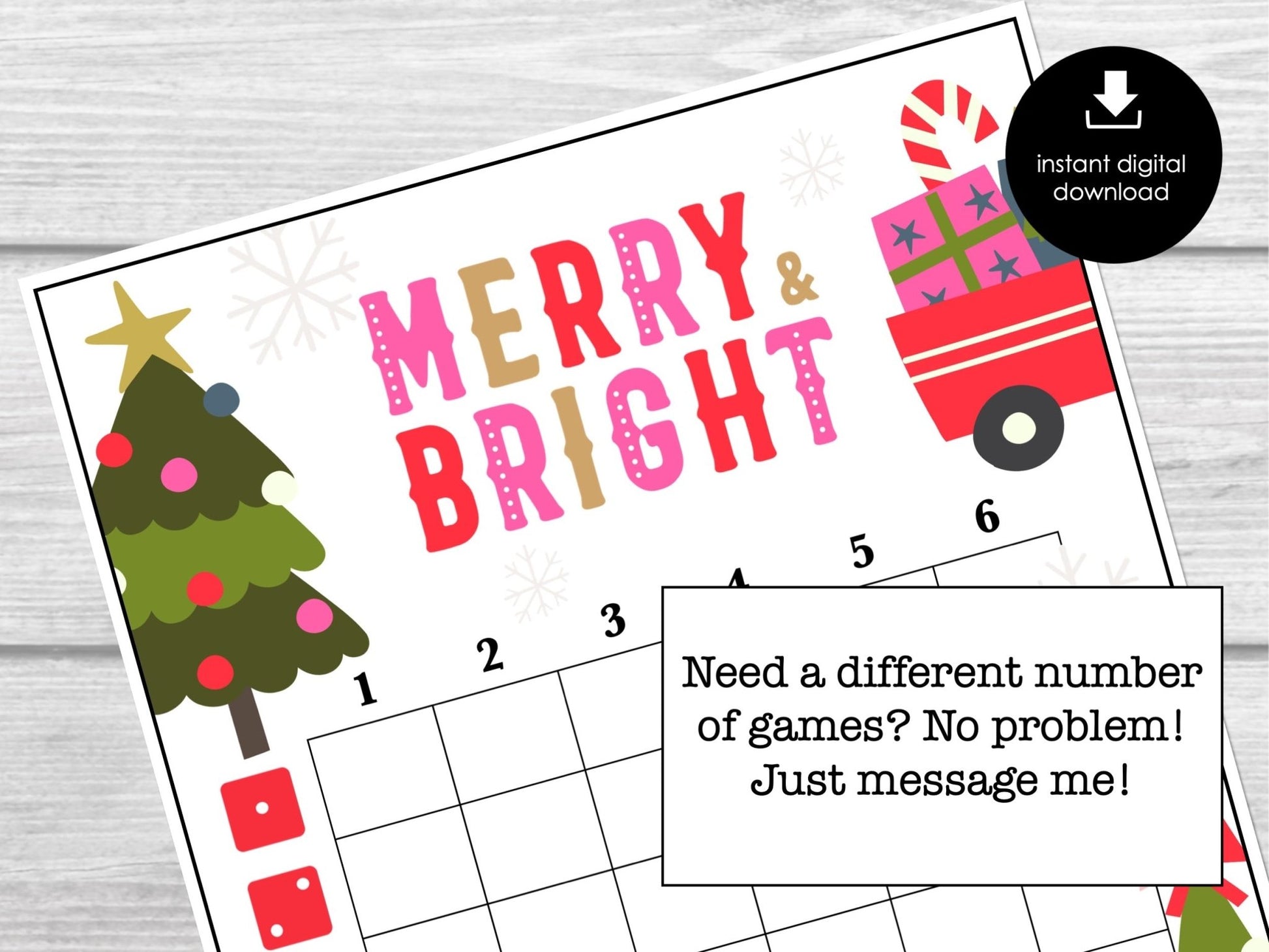 Christmas Bunco Score Sheets, Merry and Bright December Bunco Game, Christmas Bunco