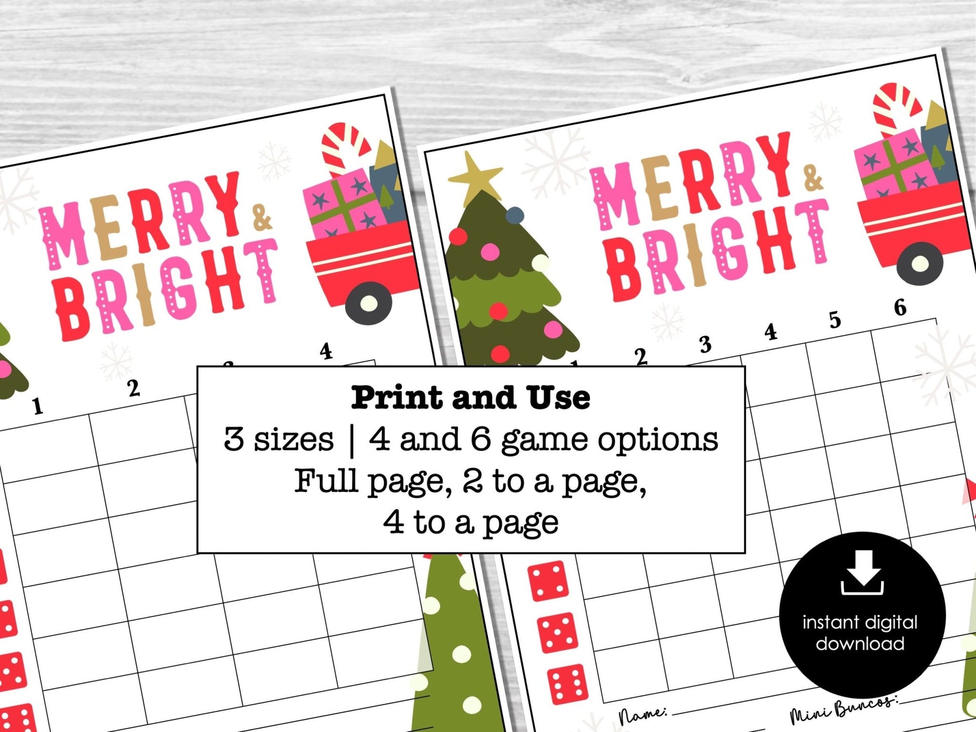 Christmas Bunco Score Sheets, Merry and Bright December Bunco Game, Christmas Bunco