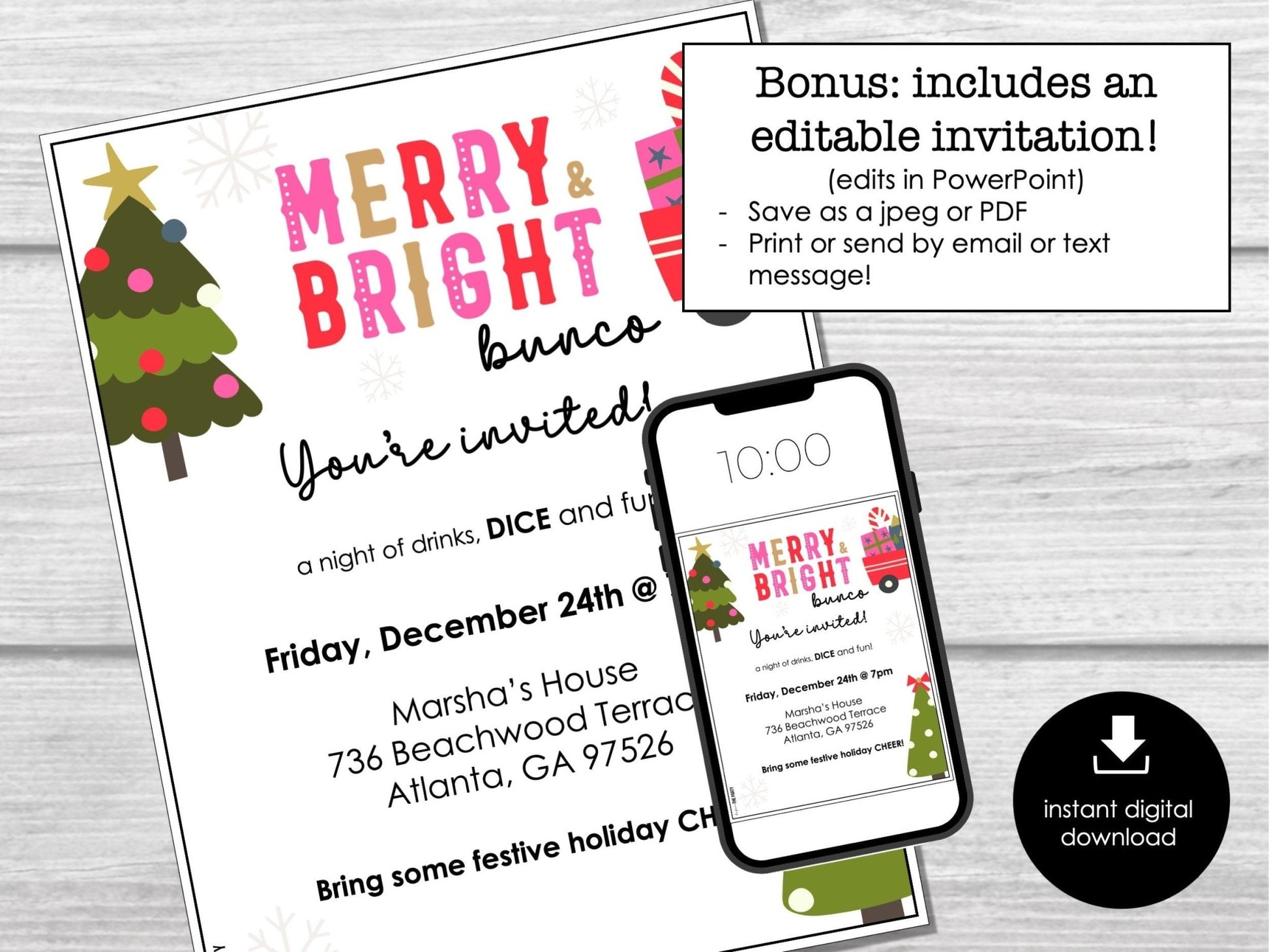 Christmas Bunco Score Sheets, Merry and Bright December Bunco Game, Christmas Bunco