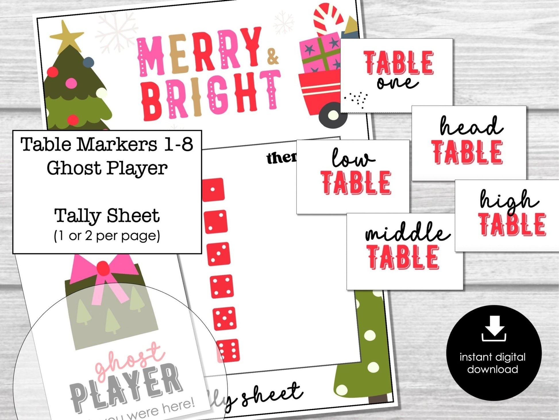 Christmas Bunco Score Sheets, Merry and Bright December Bunco Game, Christmas Bunco