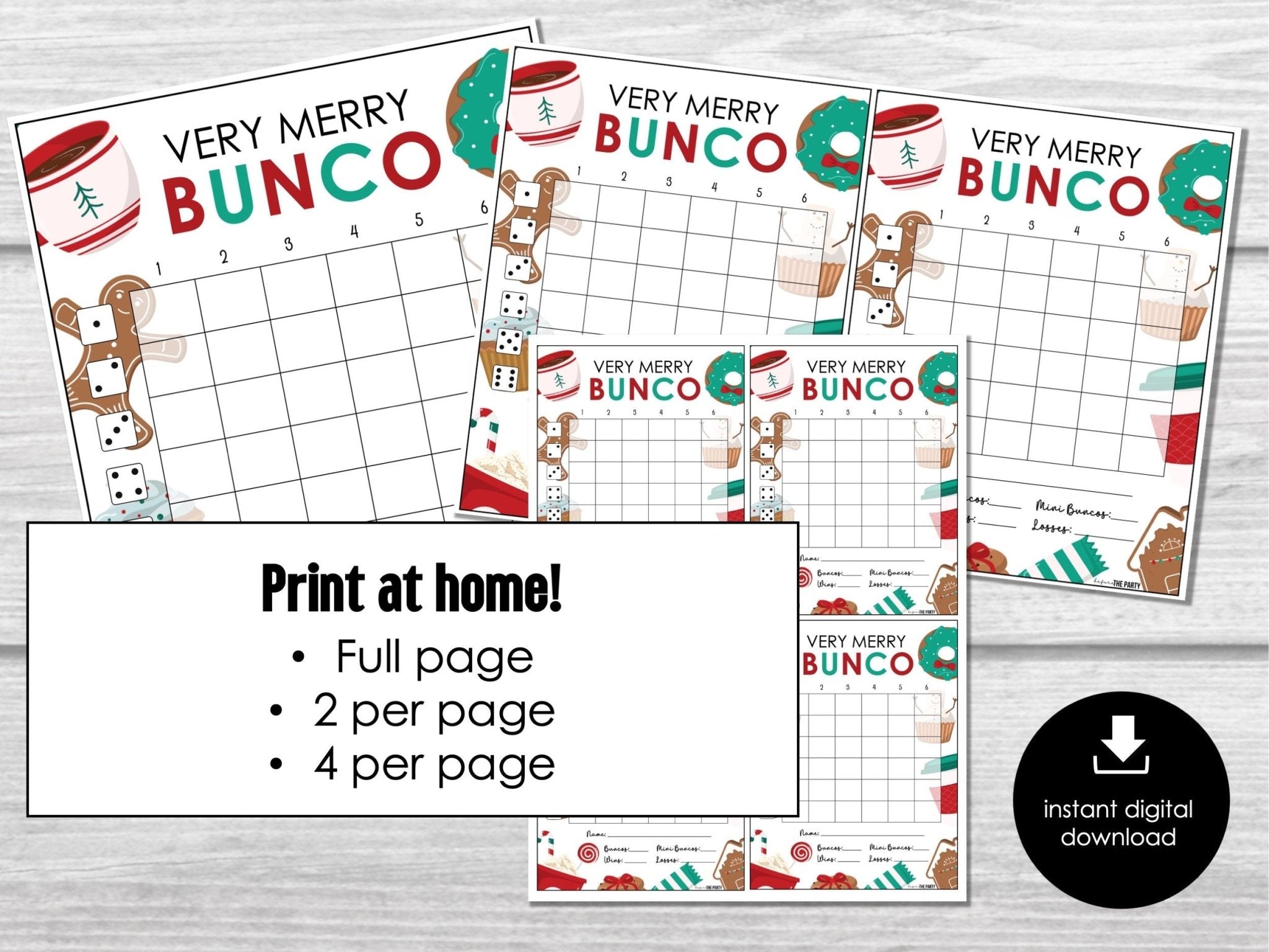 Christmas Bunco Score Sheets, Very Merry Bunco Game, Christmas Bunco Scorecards