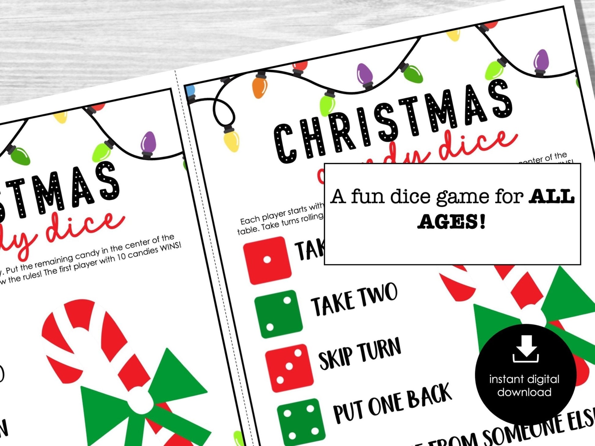 Christmas Candy Dice Game, Group Holiday Party Game, Printable Dice Game for Kids and Adults