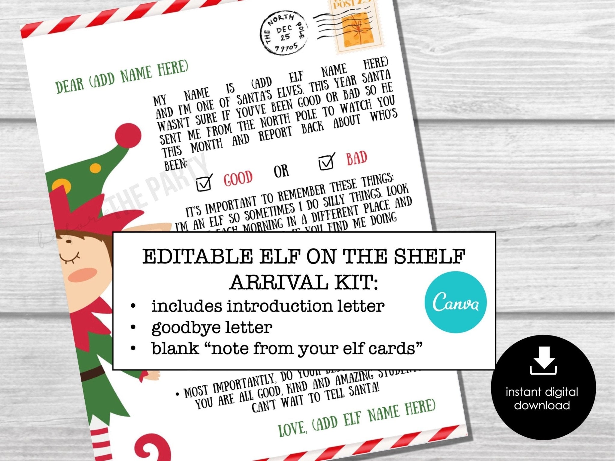 Christmas Elf Arrival Letter Kit | Elf Goodbye Notes | Editable Letters from ELF to KIDS| Editable Canva Template