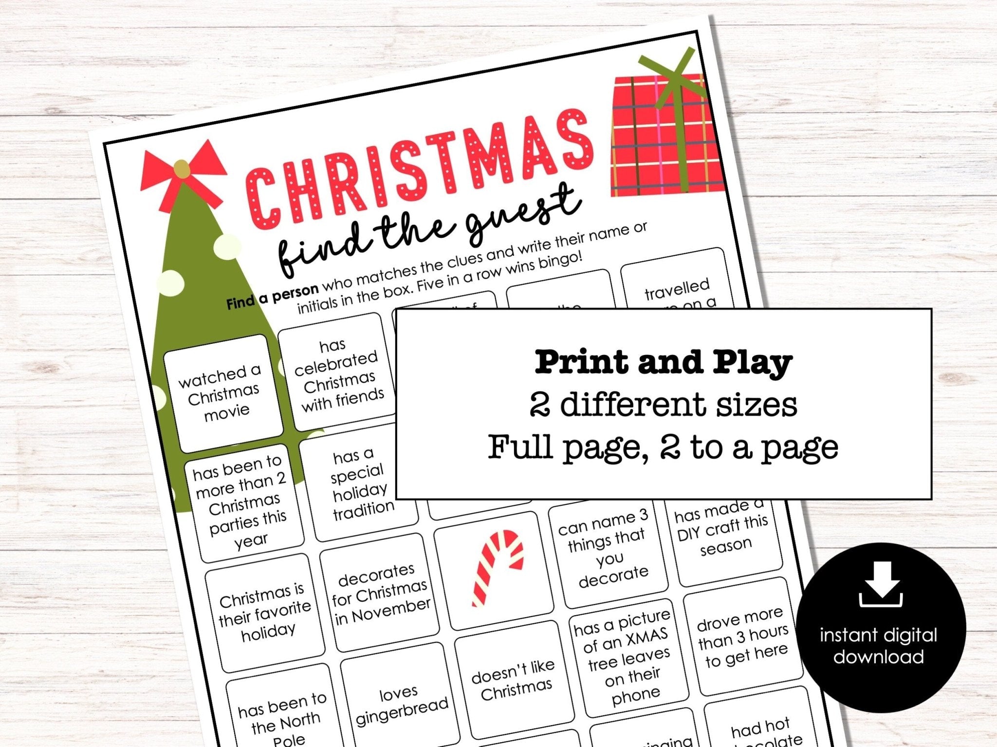 Christmas Find Someone Who Party Game, Printable Find the Guest Bingo, Game for Adults & Kids