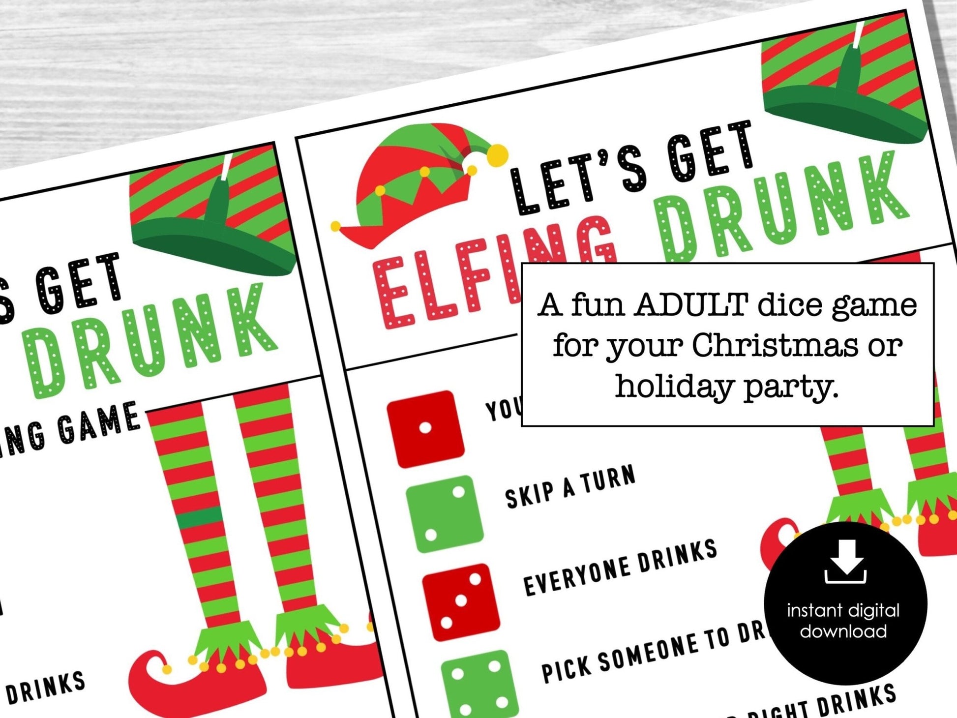 Christmas Party Drinking Game, Holiday Game for Adults - Drunk Dice Game Printable, Office Party, Xmas Party Game, Christmas Fun