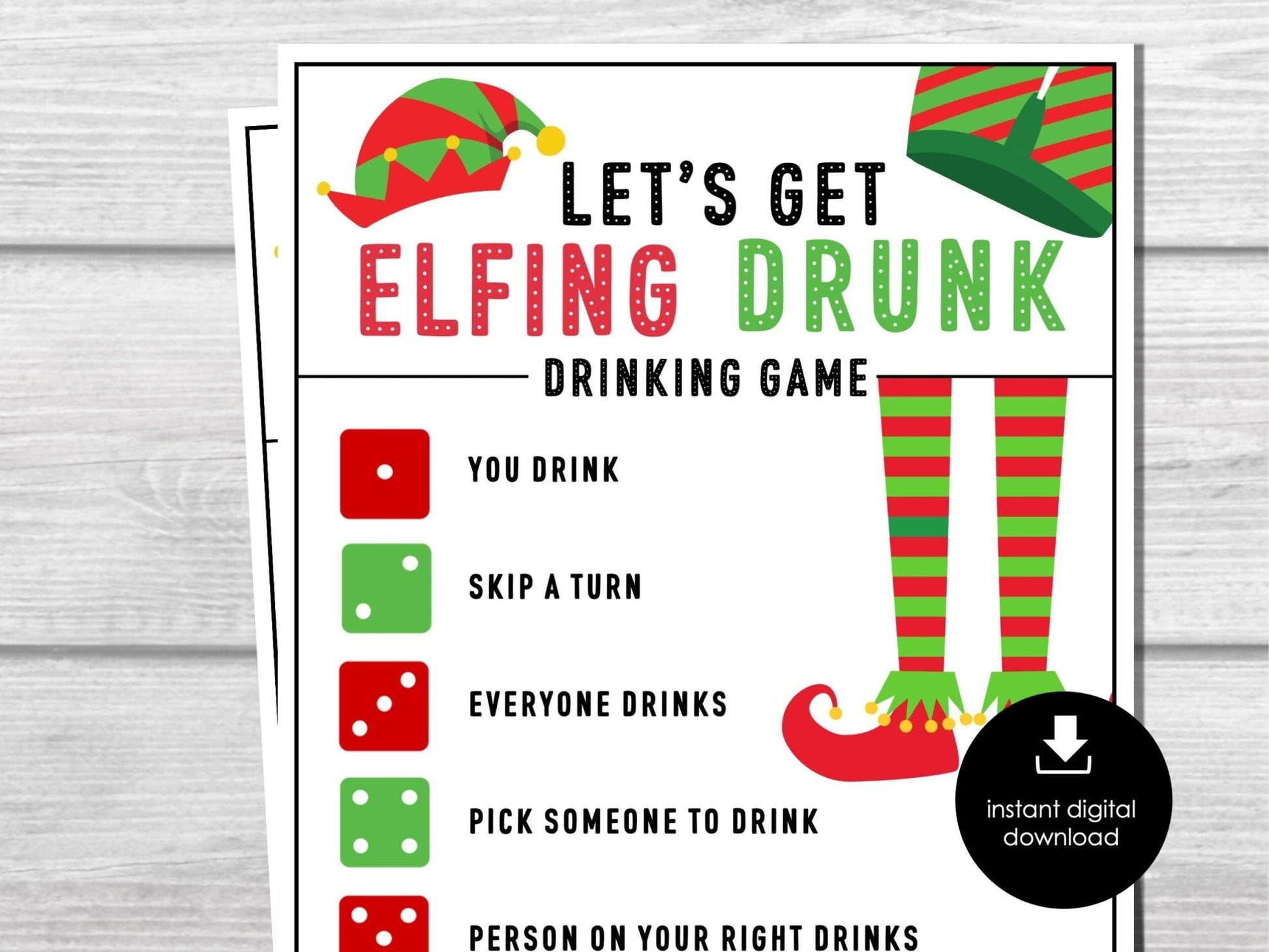 Christmas Party Drinking Game, Holiday Game for Adults - Drunk Dice Game Printable, Office Party, Xmas Party Game, Christmas Fun