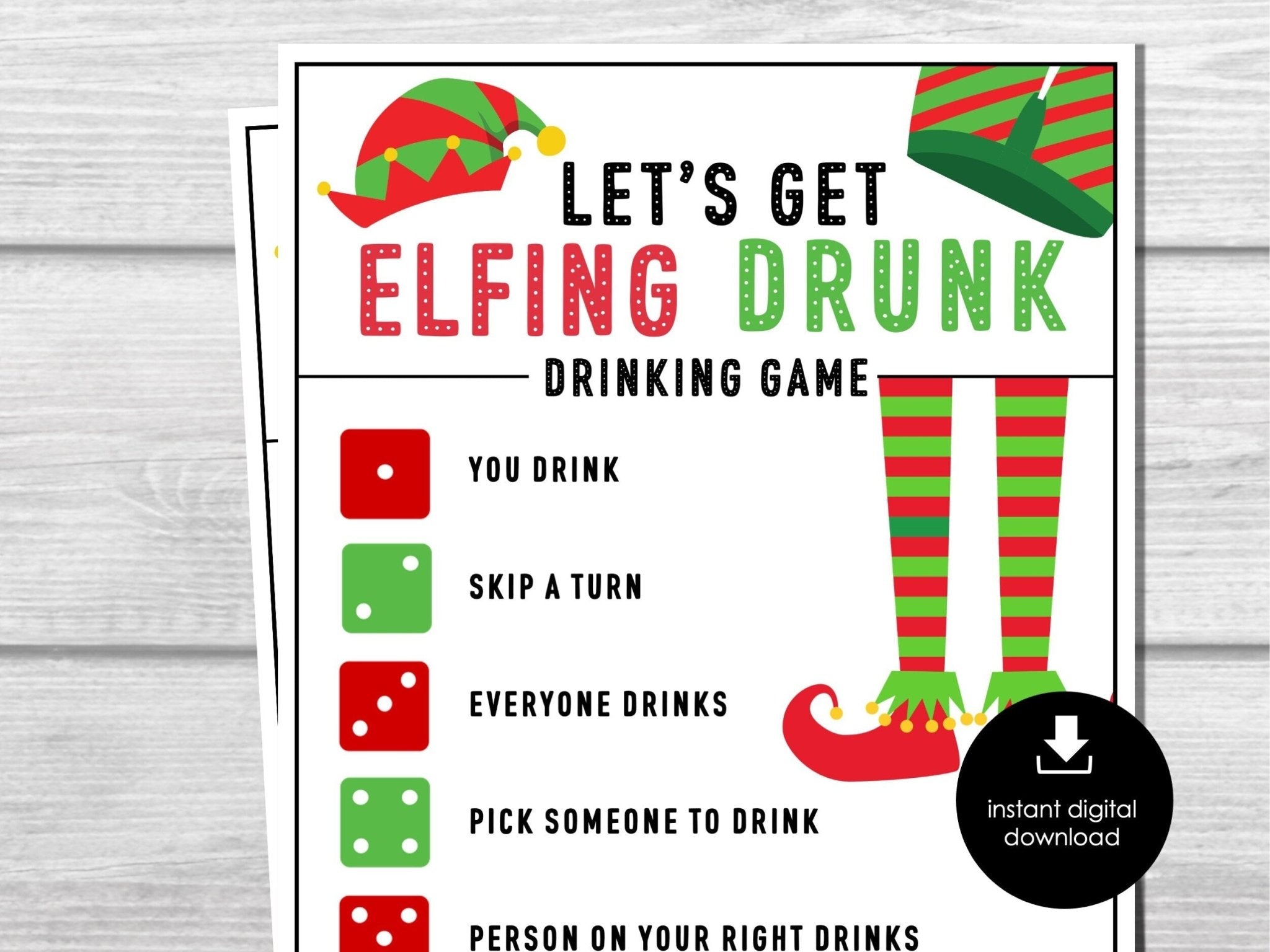 Christmas Party Drinking Game, Holiday Game for Adults - Drunk Dice Game Printable, Office Party, Xmas Party Game, Christmas Fun
