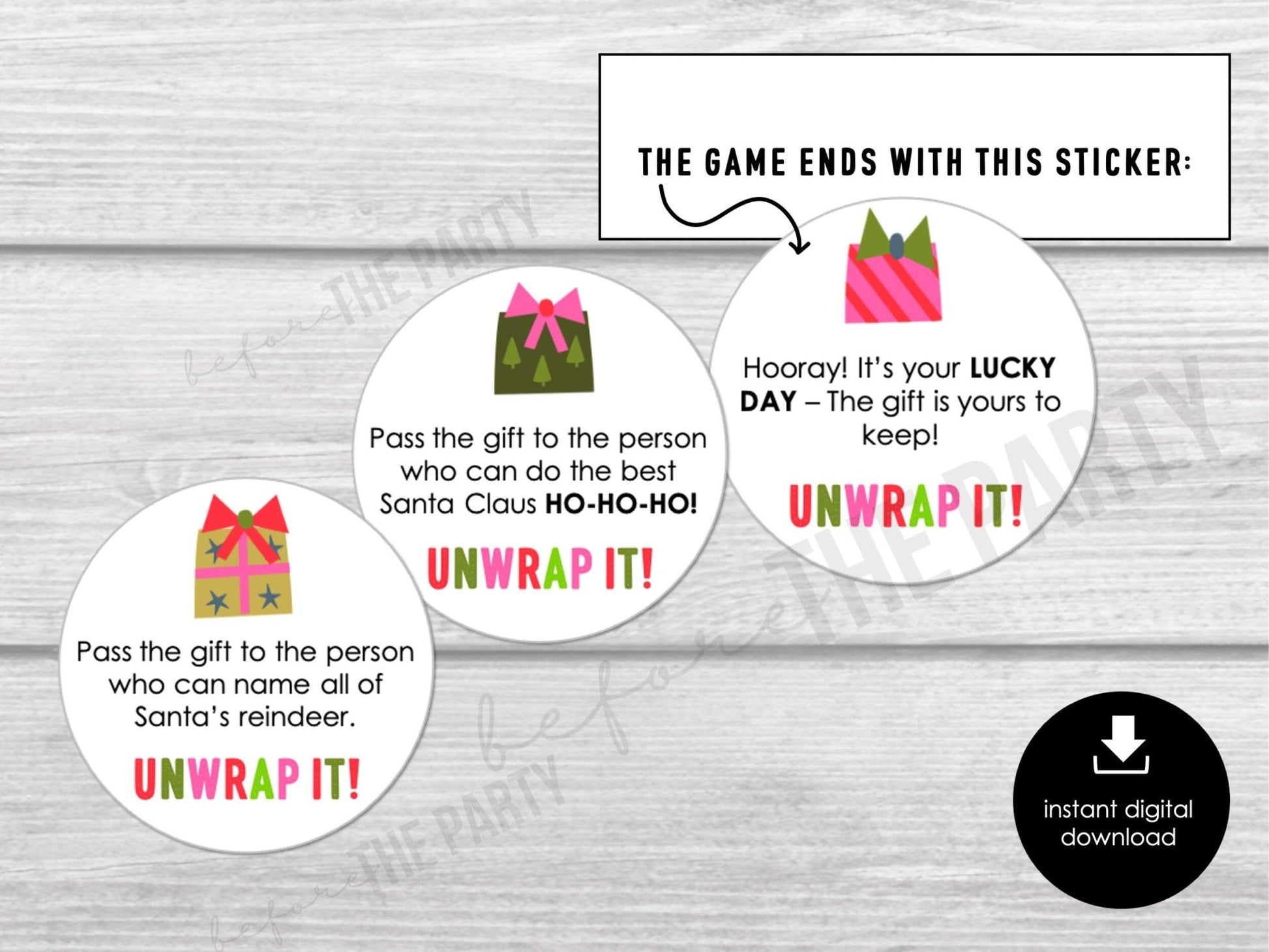 Christmas Pass The Gift, Group Unwrapping Game Stickers, Pass the Parcel Prompts, Unwrap the Gift Game, Pass the Prize, Holiday Party Game