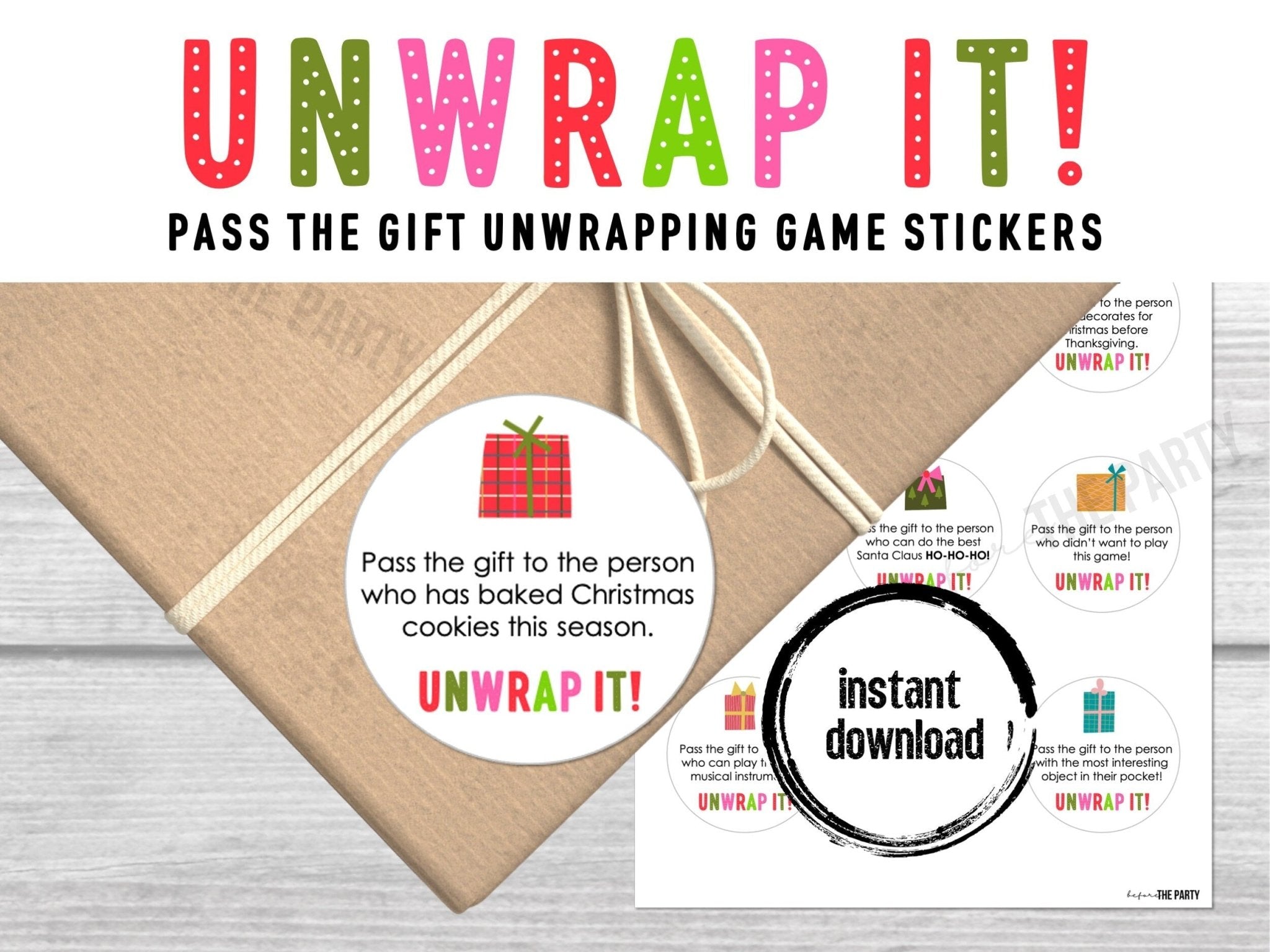 Christmas Pass The Gift, Group Unwrapping Game Stickers, Pass the Parcel Prompts, Unwrap the Gift Game, Pass the Prize, Holiday Party Game